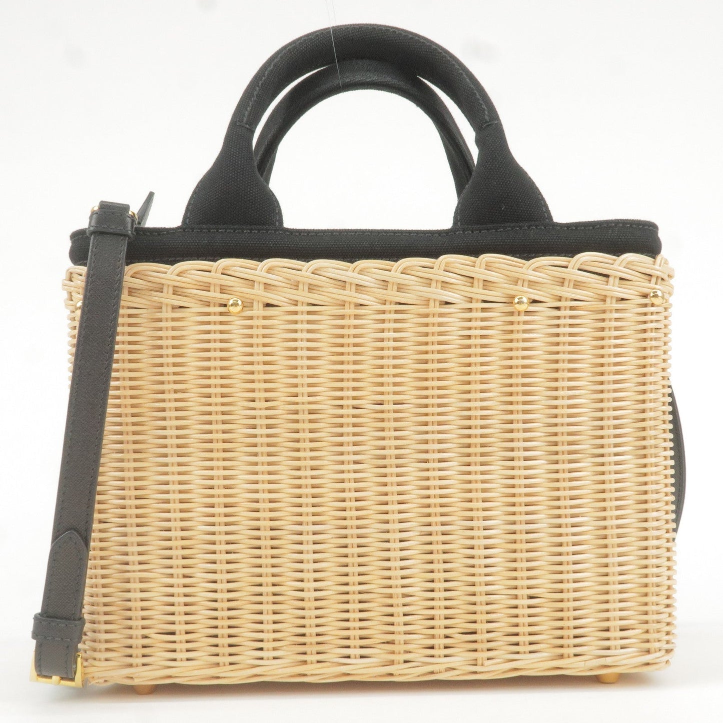 Prada 2Way Bag Hand Bag Canvas Wicker Black Travel Bag 1Bg835 35901 9