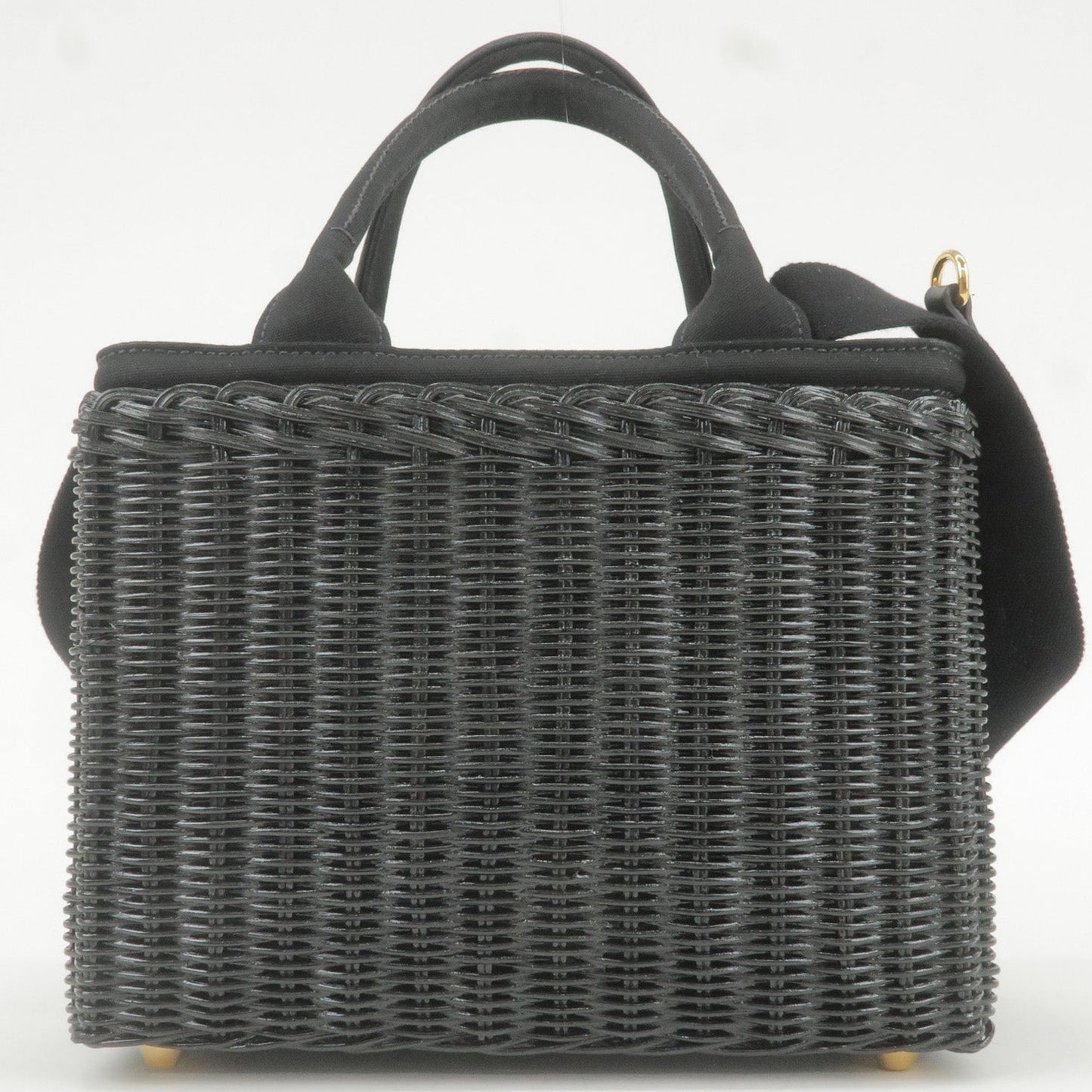 Prada 2Way Bag Hand Bag Canvas Wicker Black Travel Bag 1Bg835 35934 18