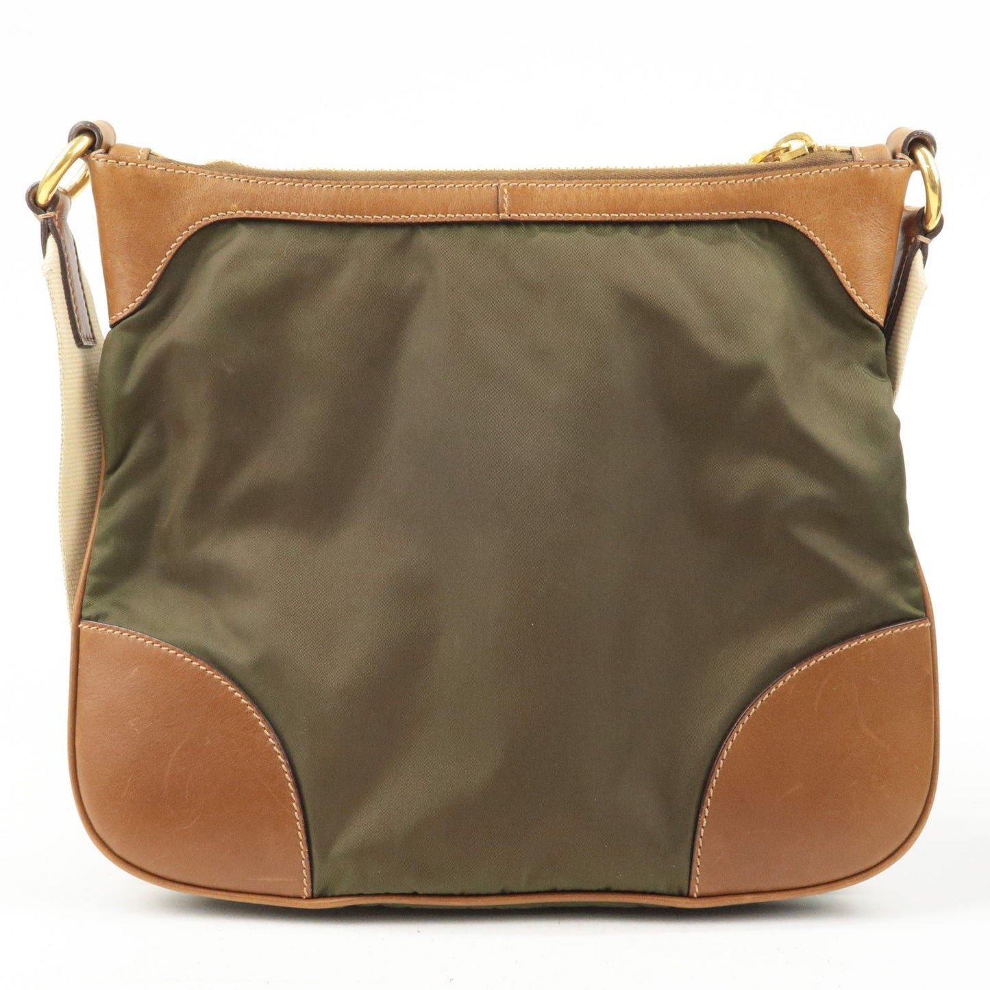 Prada Prada Nylon Leather Shoulder Bag Khaki Brown 36216