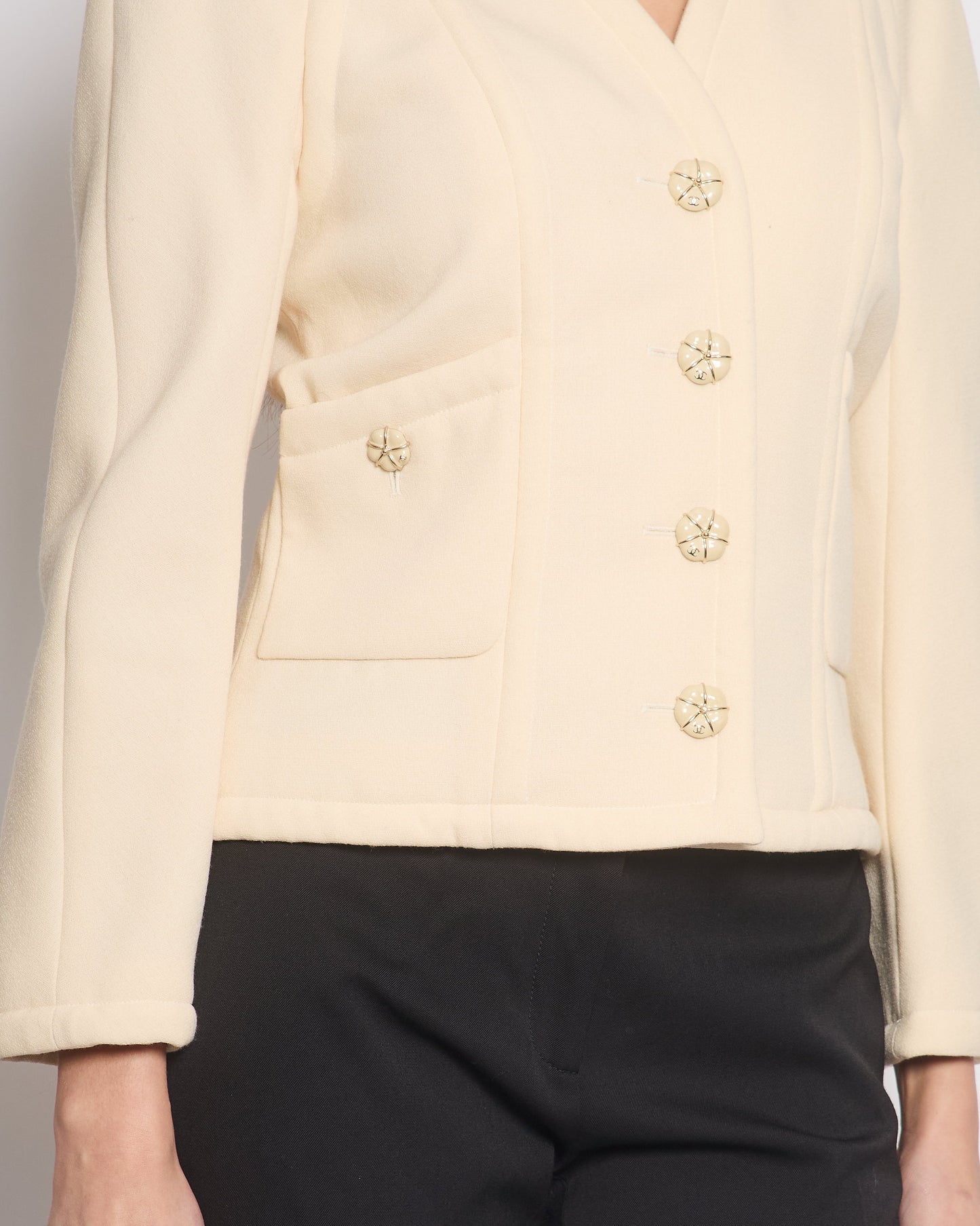 Chanel Cream Wool Jacket with Textured CC Button Details Size FR 38 (UK 10)
