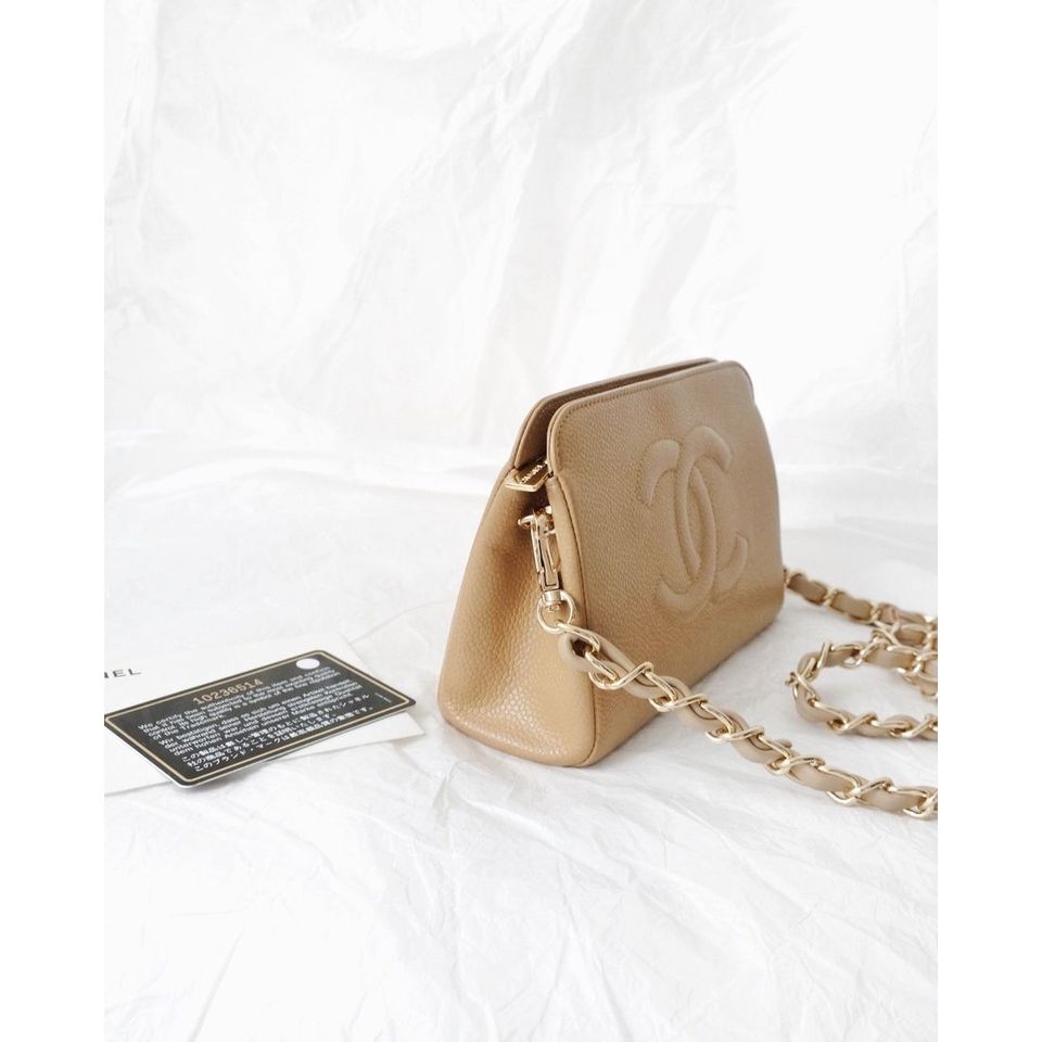Chanel mini caviar pouch +chain