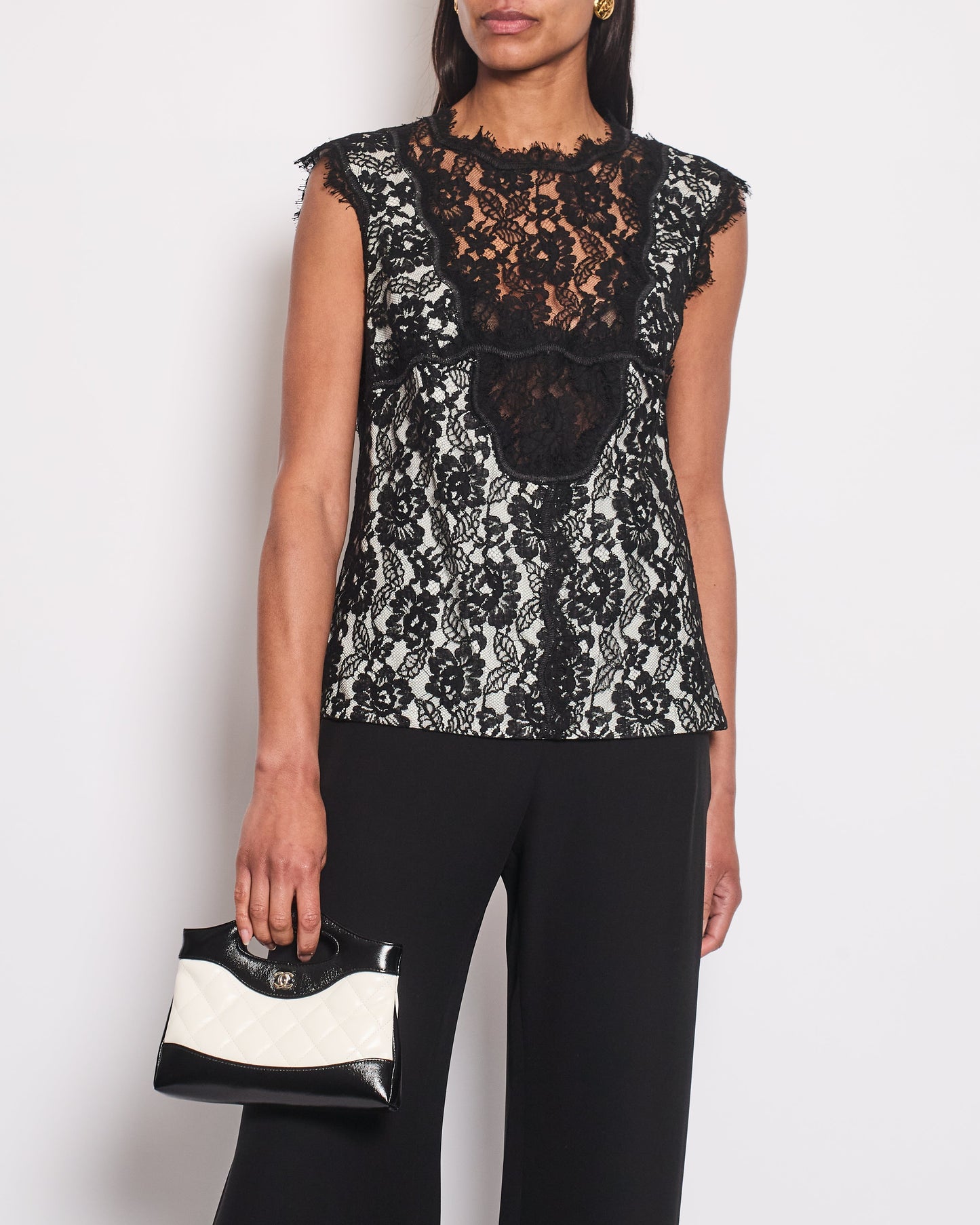Chanel Black Double Breasted Lace Blazer With Matching Short Sleeve Vest Size Fr 42 (Uk 14) Bag