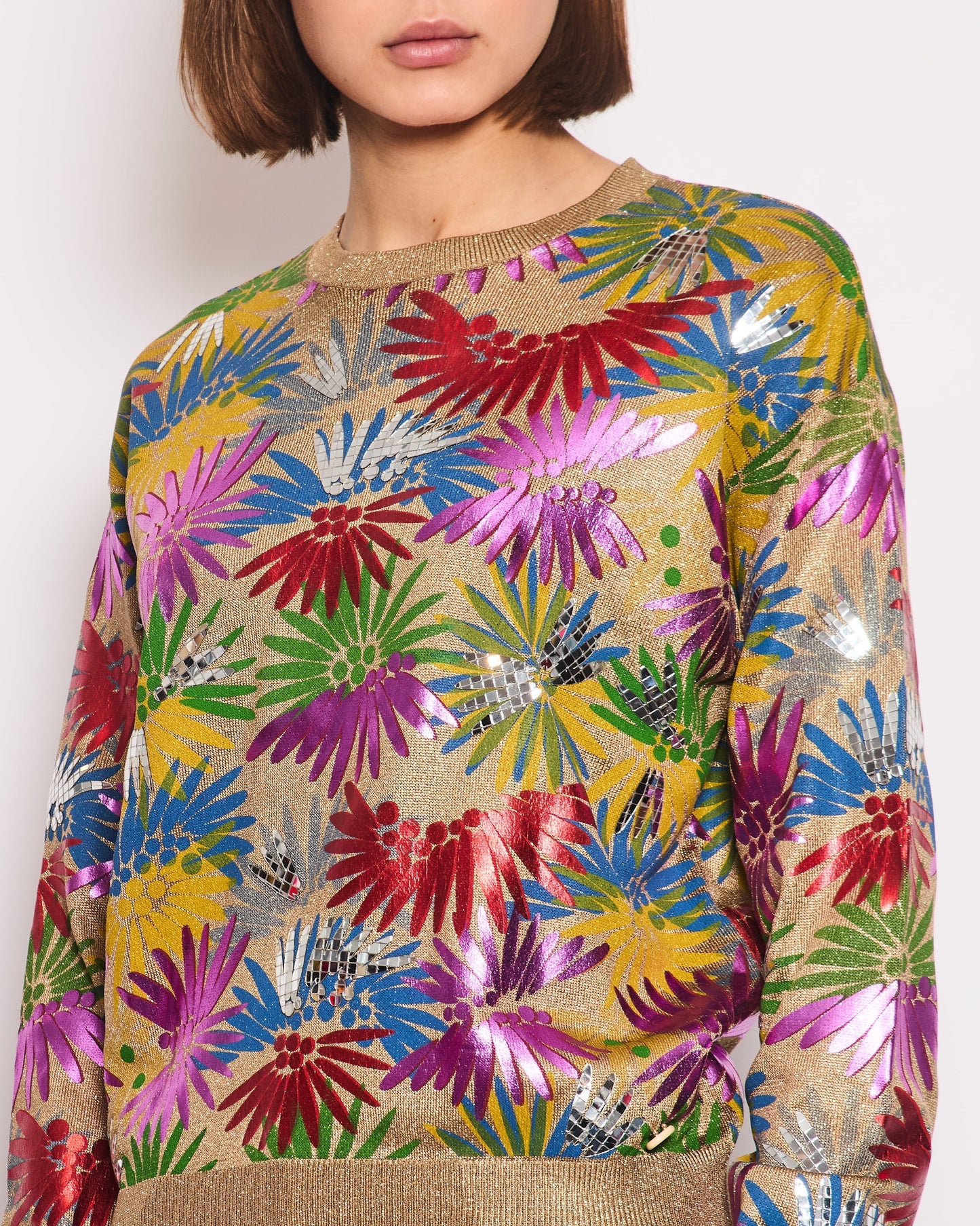 Chanel Coco Cuba Multicolour And Metallic Gold Jumper With Mosaic Details Size Fr 36 (Uk 8) Bag