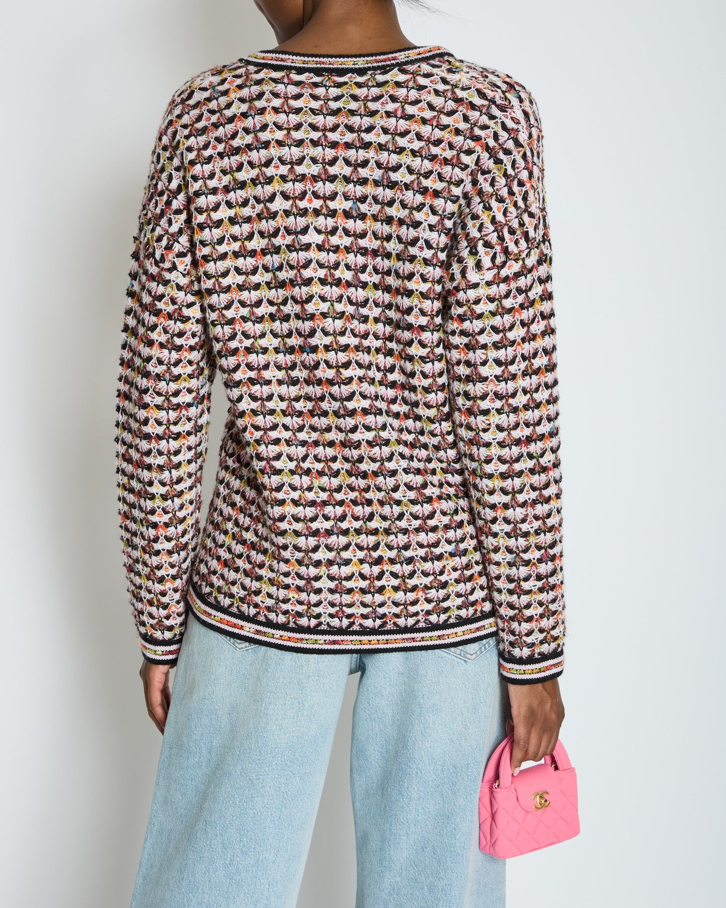 Chanel Multi-Colour Long Sleeve Cashmere Blend Knit Cardigan With Silver Cc Logo Buttons Size Fr 36 (Uk 8) Bag