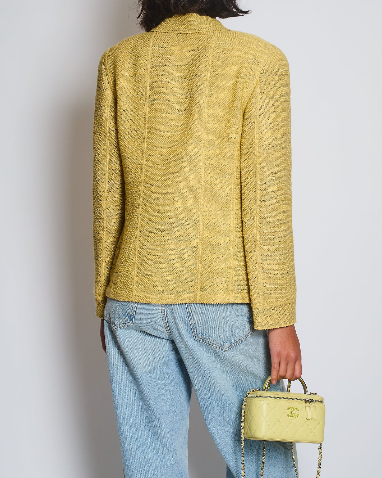 Chanel Cruise 1999 Yellow Blazer Jacket With Transparent CC Logo Buttons FR 40 (UK 12)