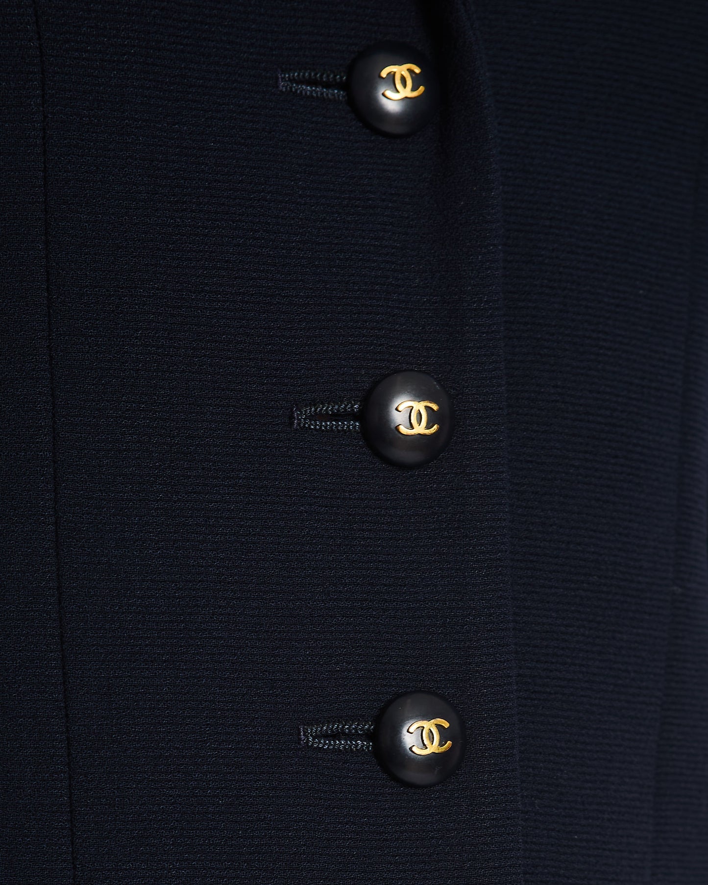 Chanel Navy Jacket with Black and Gold CC Buttons and Pocket Detail Size FR 38/40 (UK 10/12)