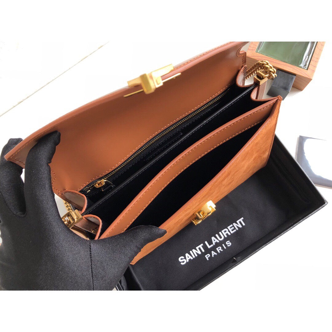 YSL Saint Laurent Cassandra Box Velvet 8in 22cm Orange Medium Chain Handbag