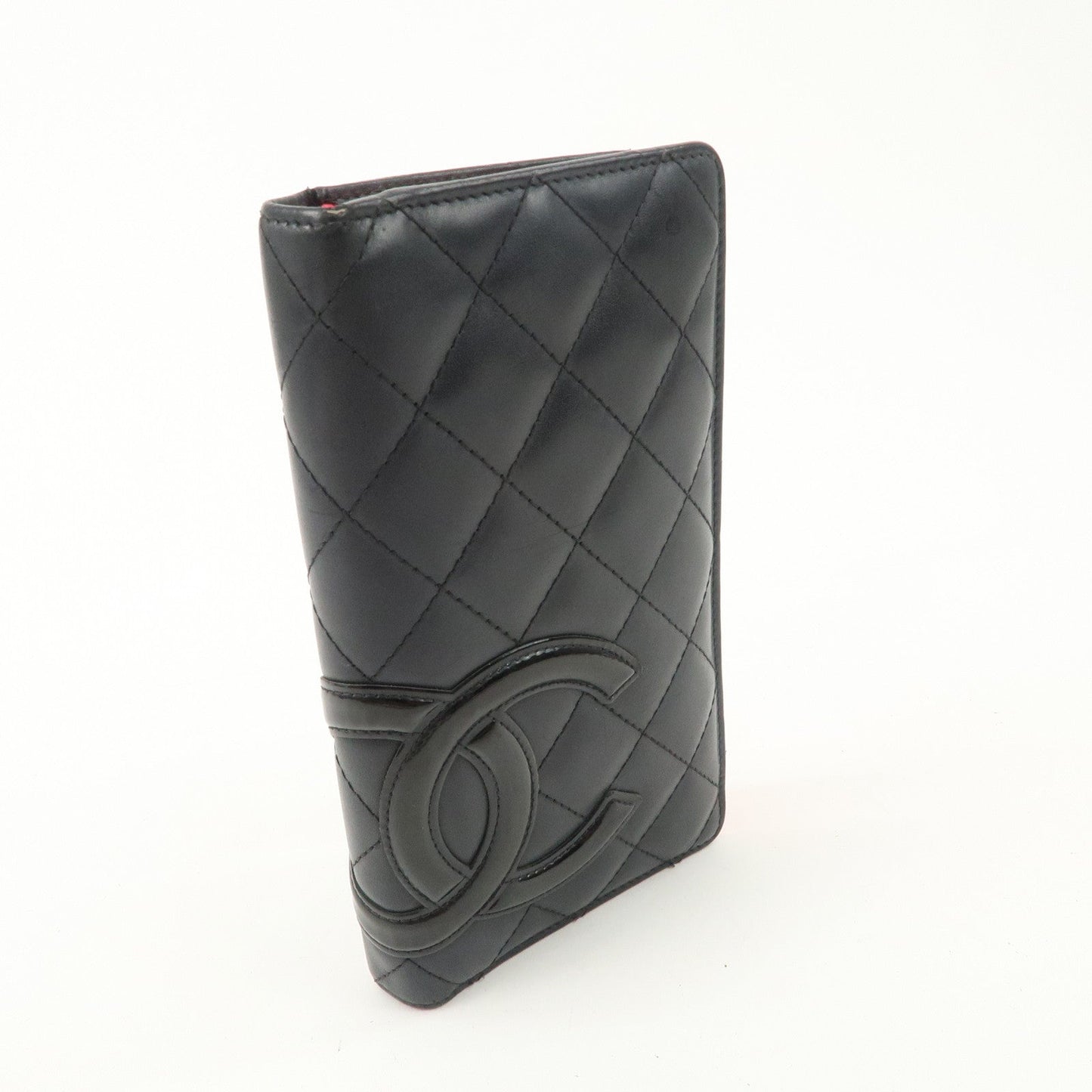 CHANEL Cambon Line Patent Leather Bi-fold Wallet Black A26717
