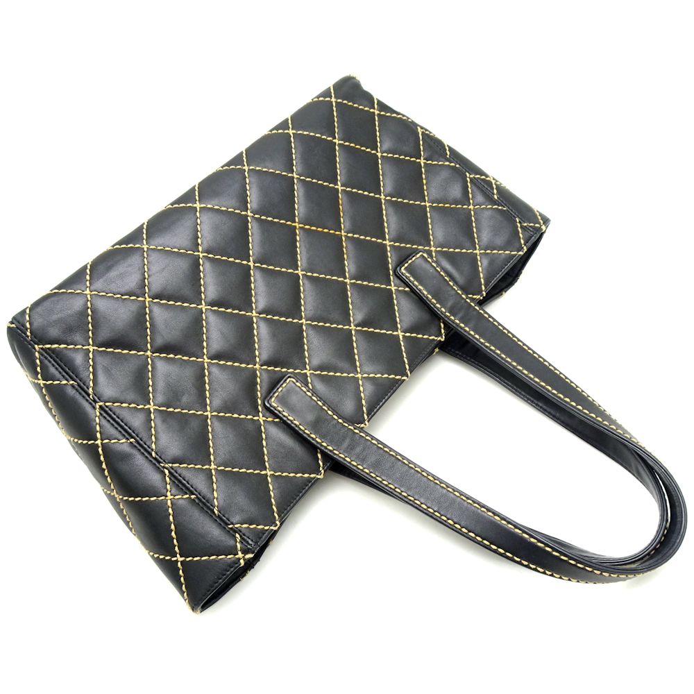 Chanel Tote Bag Wild Stitch Calf x Metal Black Gold