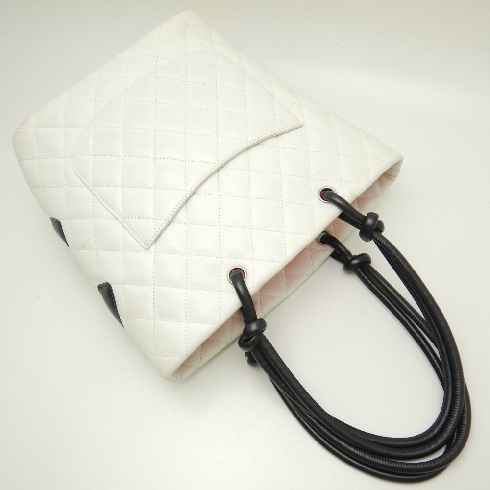 Chanel Cambon Line Tote Bag Lambskin x Black White