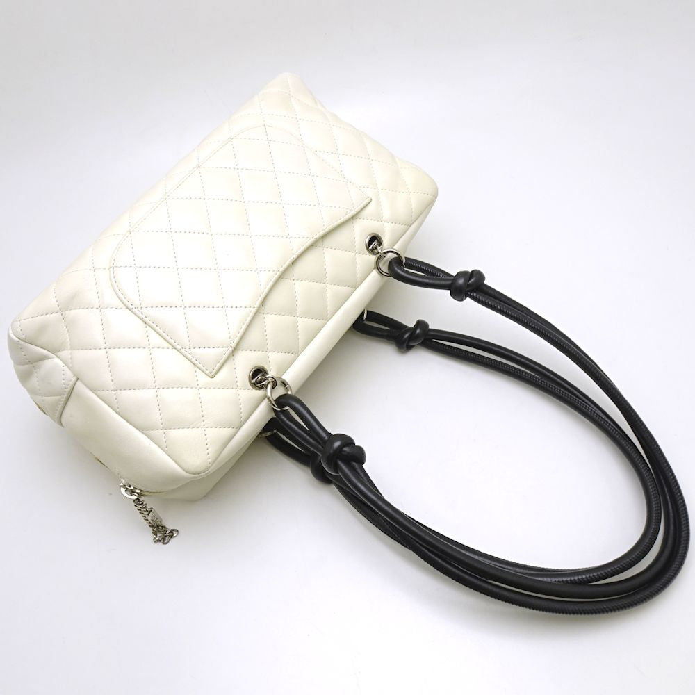 Chanel Cambon Line Bowling Bag x Python Leather White Handbag