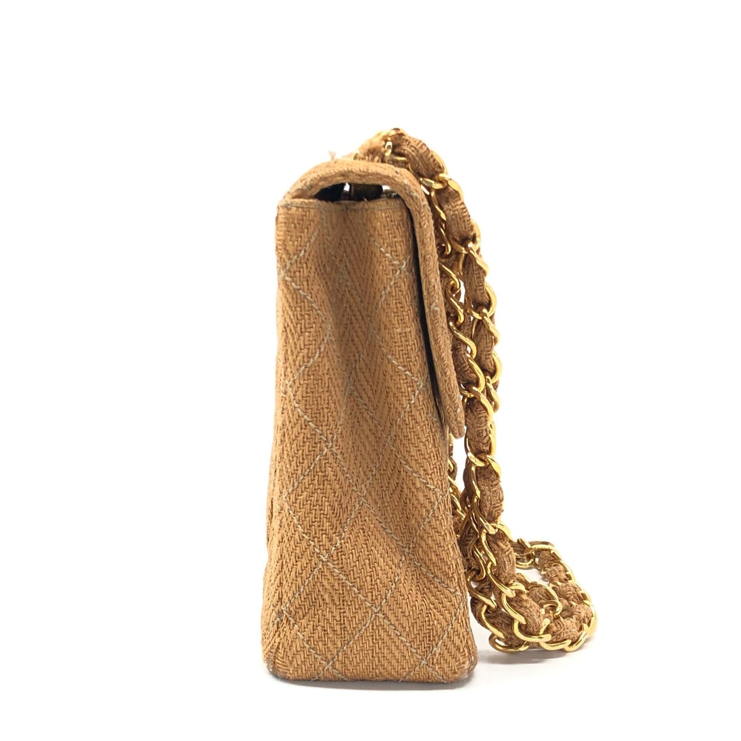 Chanel Classic Maxi Single Flap Braided Raffia Brown Gold Canvas Handbag