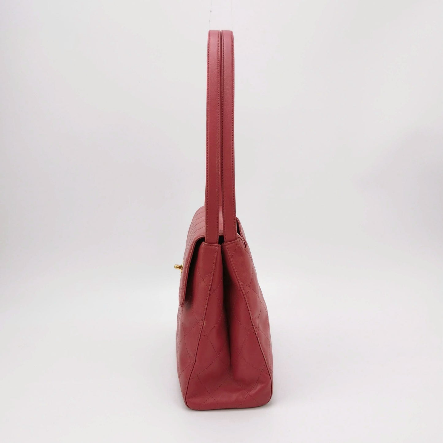 Chanel Kelly Top Handle Lambskin 24k Hardware Red Gold Leather Handbag