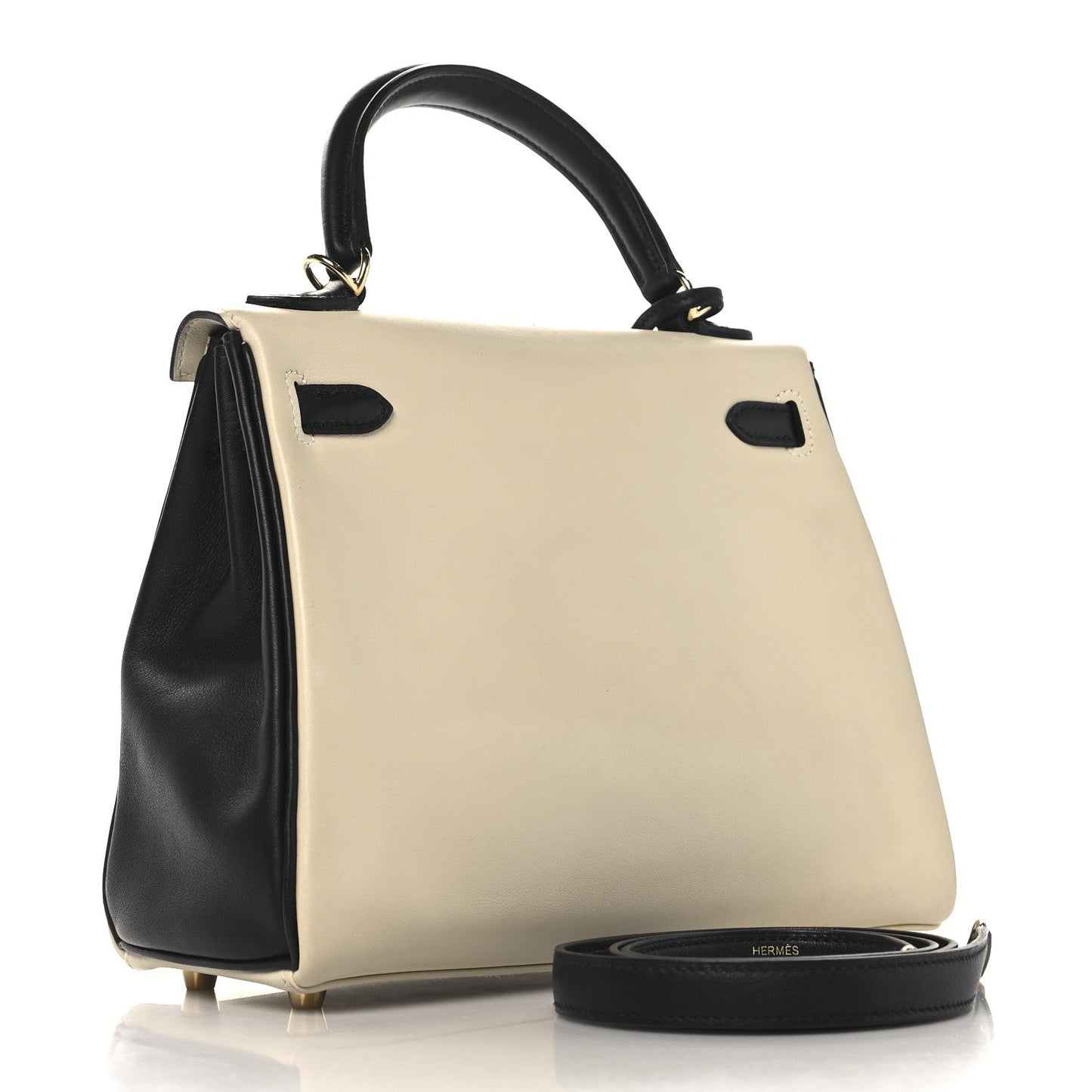 Hermes Swift Horseshoe Kelly Retourne Craie Handbag Black Shoes