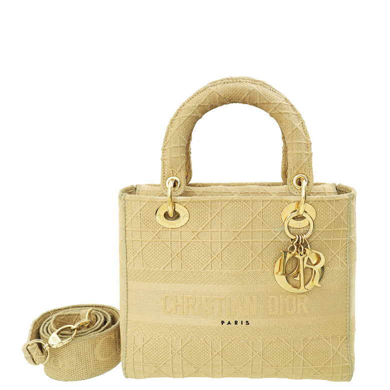 Dior Handbag Christian Lady D-Lite Cannage Embroidery Bag Beige Medium Shoulder Bag