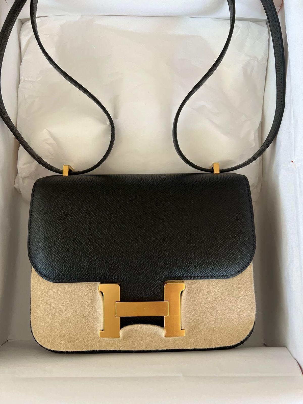Hermes Constance Epsom Hardware Handbag Black Gold Travel Bag 6