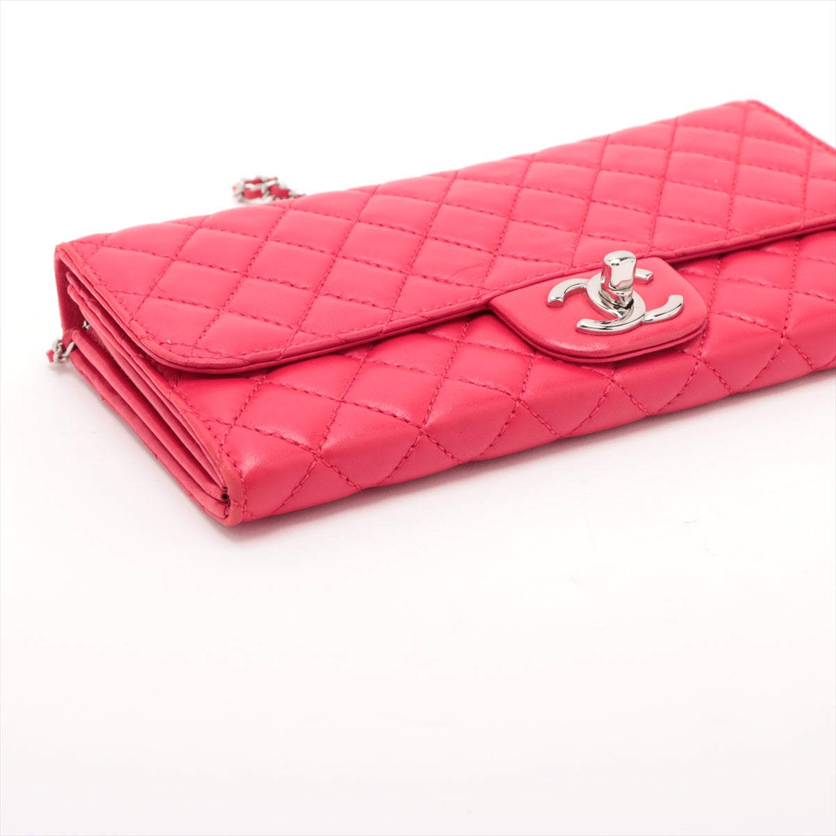 Chanel Lambskin Chain Wallet Red Silver G