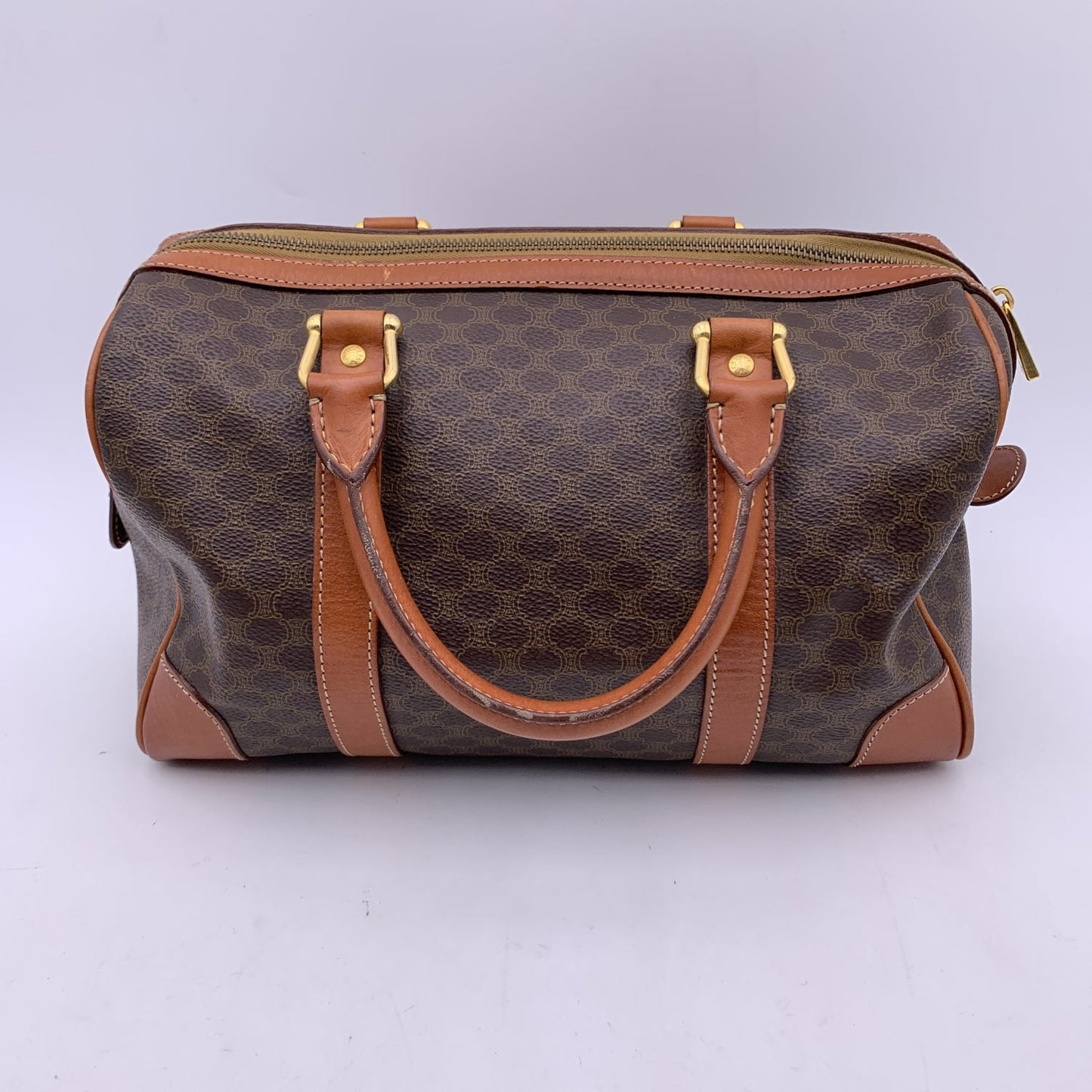Luxury Macadam Boston Bag Duffel Duffle Canvas Brown Travel Bag