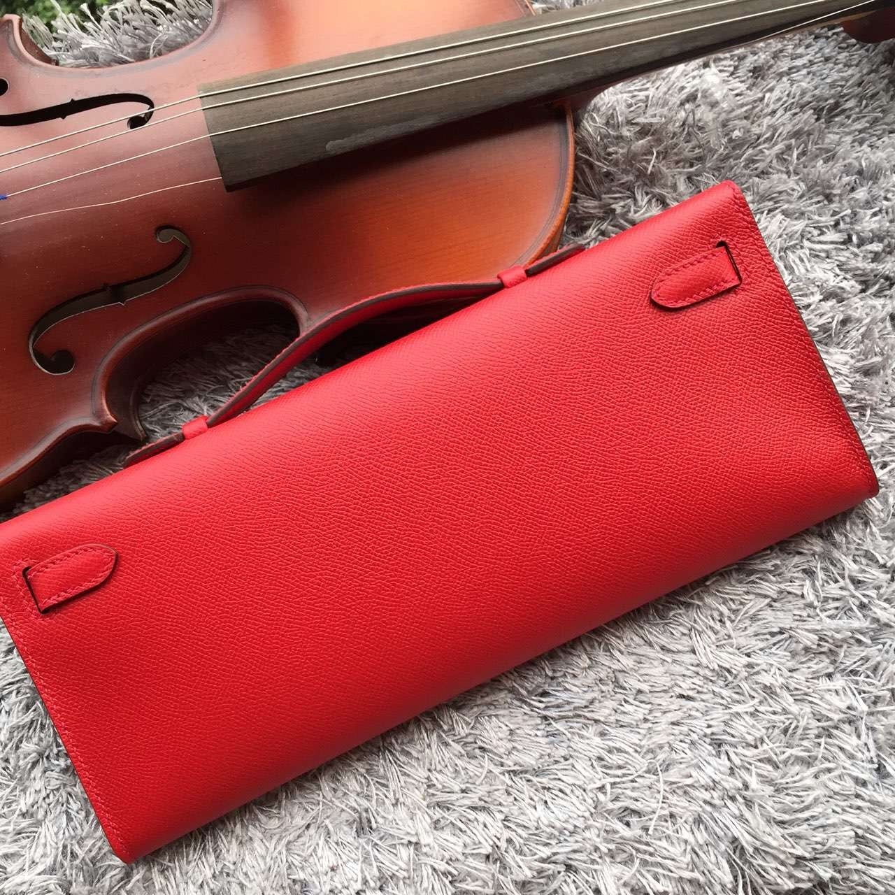 Hermes Luxury Handcrafted Kelly Cut Clutch Handbag Red Clutch Bag