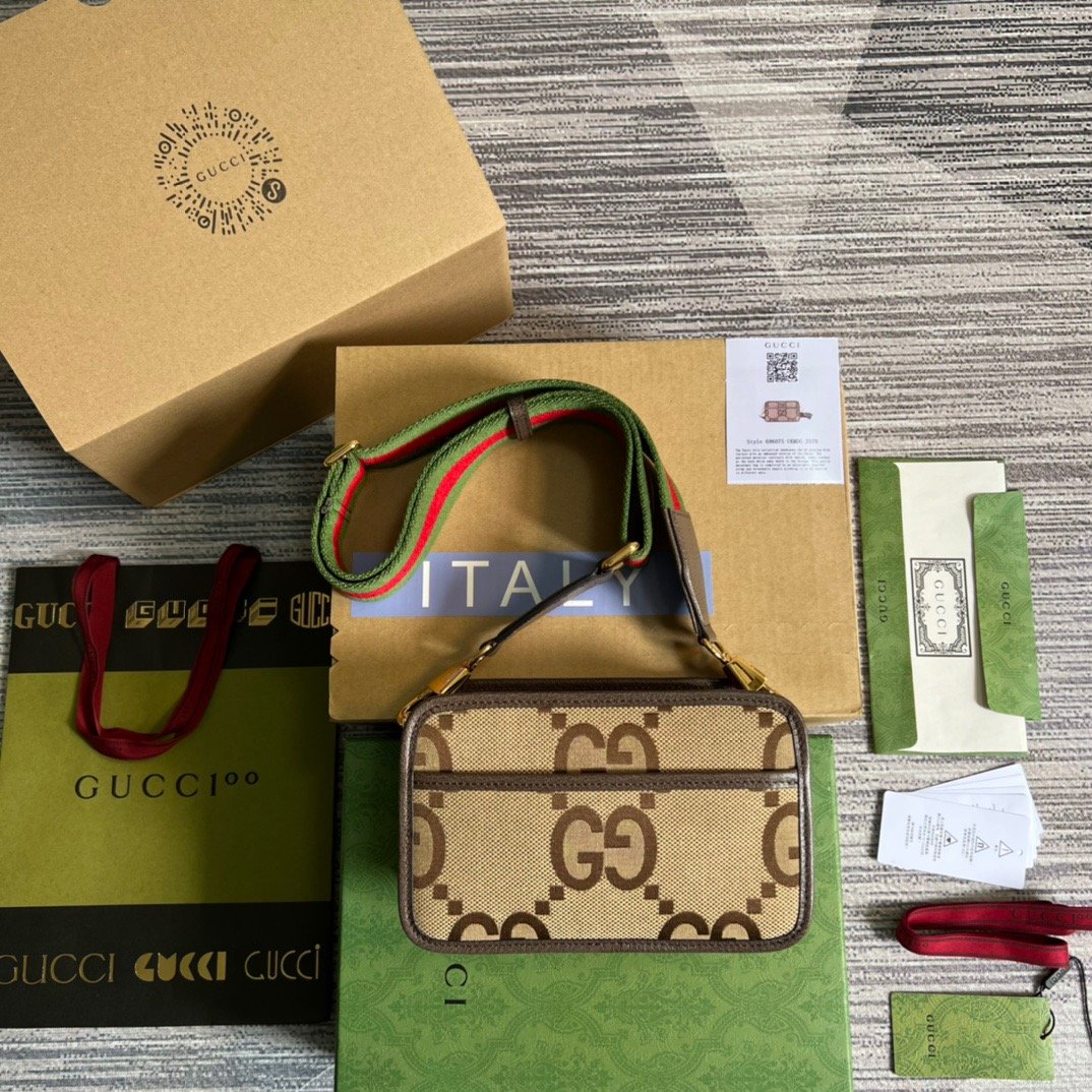gg Jumbo gg Camel Ebony Canvas Mini Bag