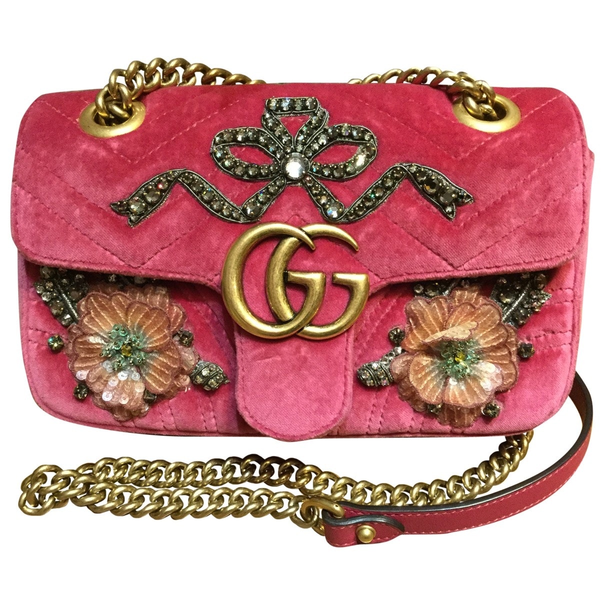 Gucci marmont pink velvet handbag