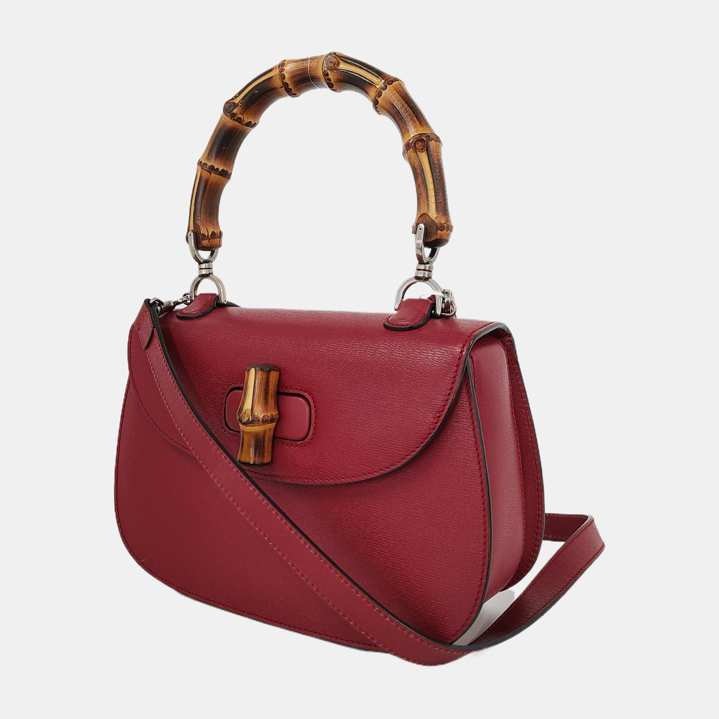 Gucci Bamboo Burgundy Strap Leather Red Medium Top Handle Travel Bag