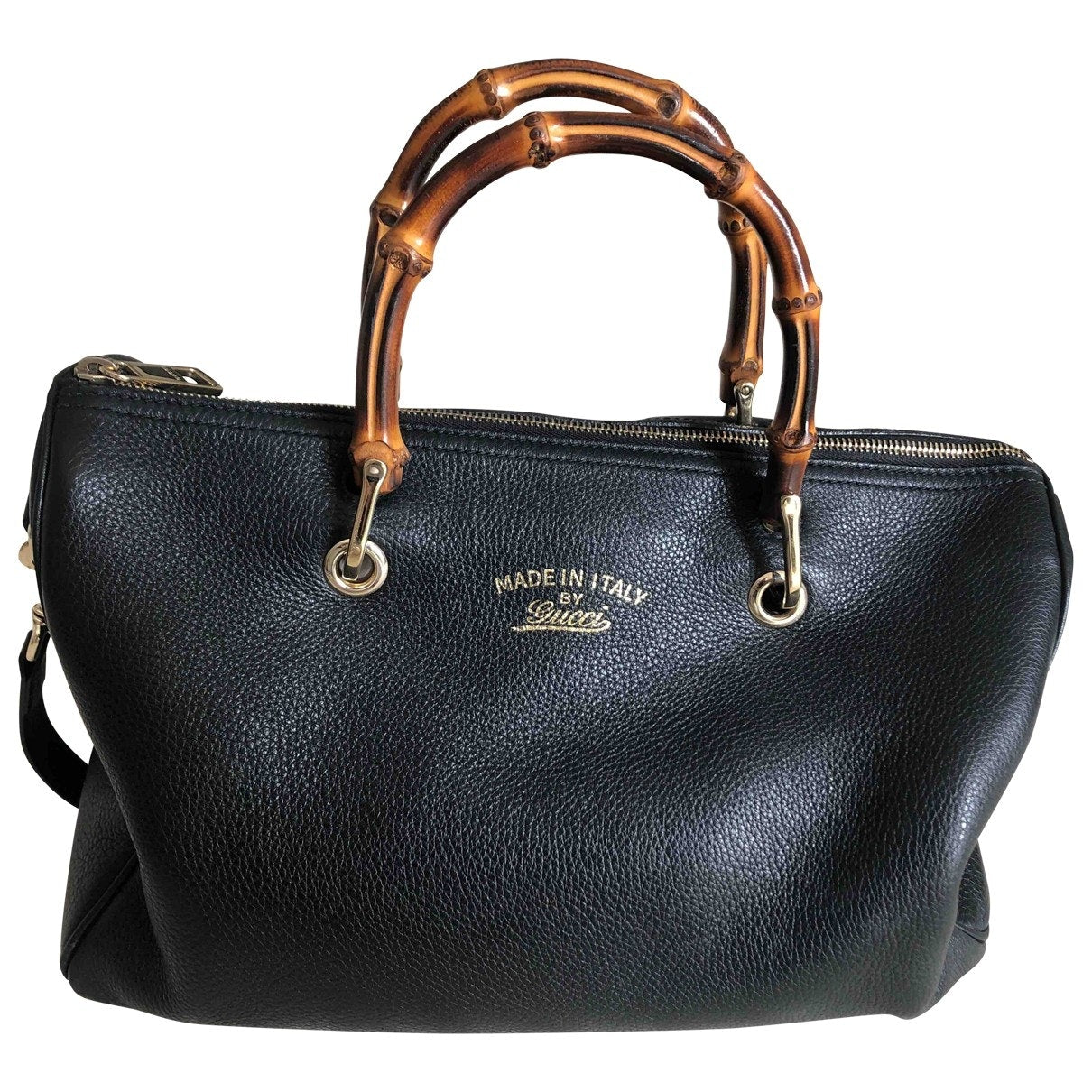 Gucci bamboo black leather handbag