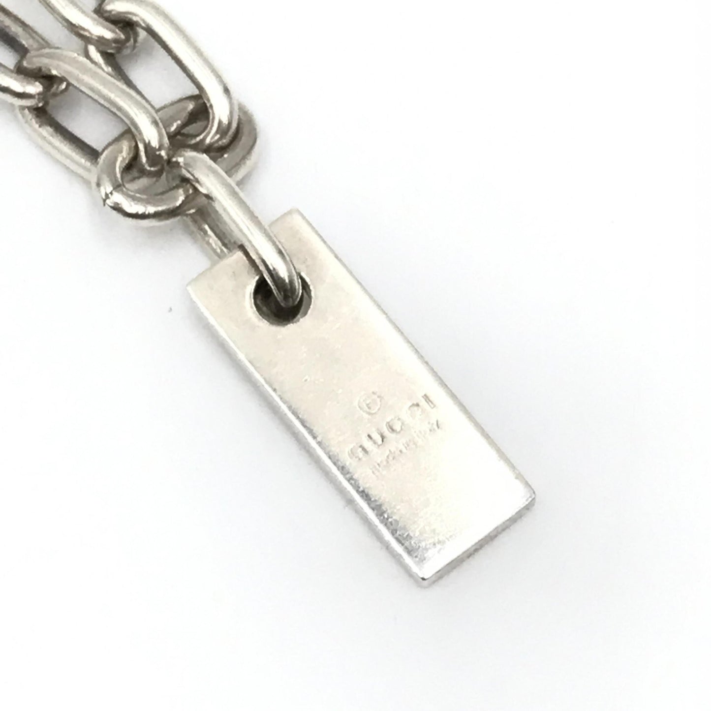 Gucci Sterling Silver Logo Plate Chain Women's Bracelet