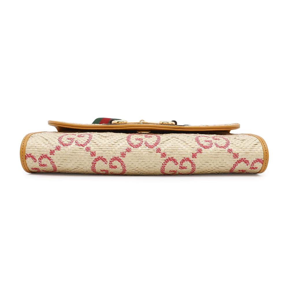 Gucci Horsebit Yellow677286 Leather Raffia Beige Shoulder Bag