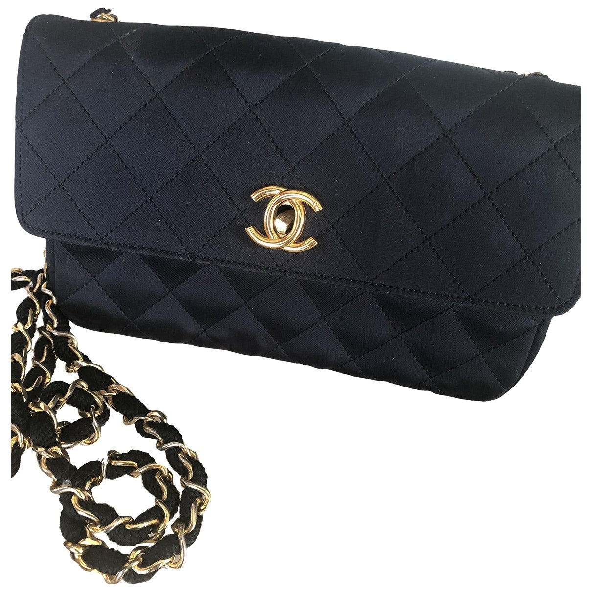 Chanel black silk handbag