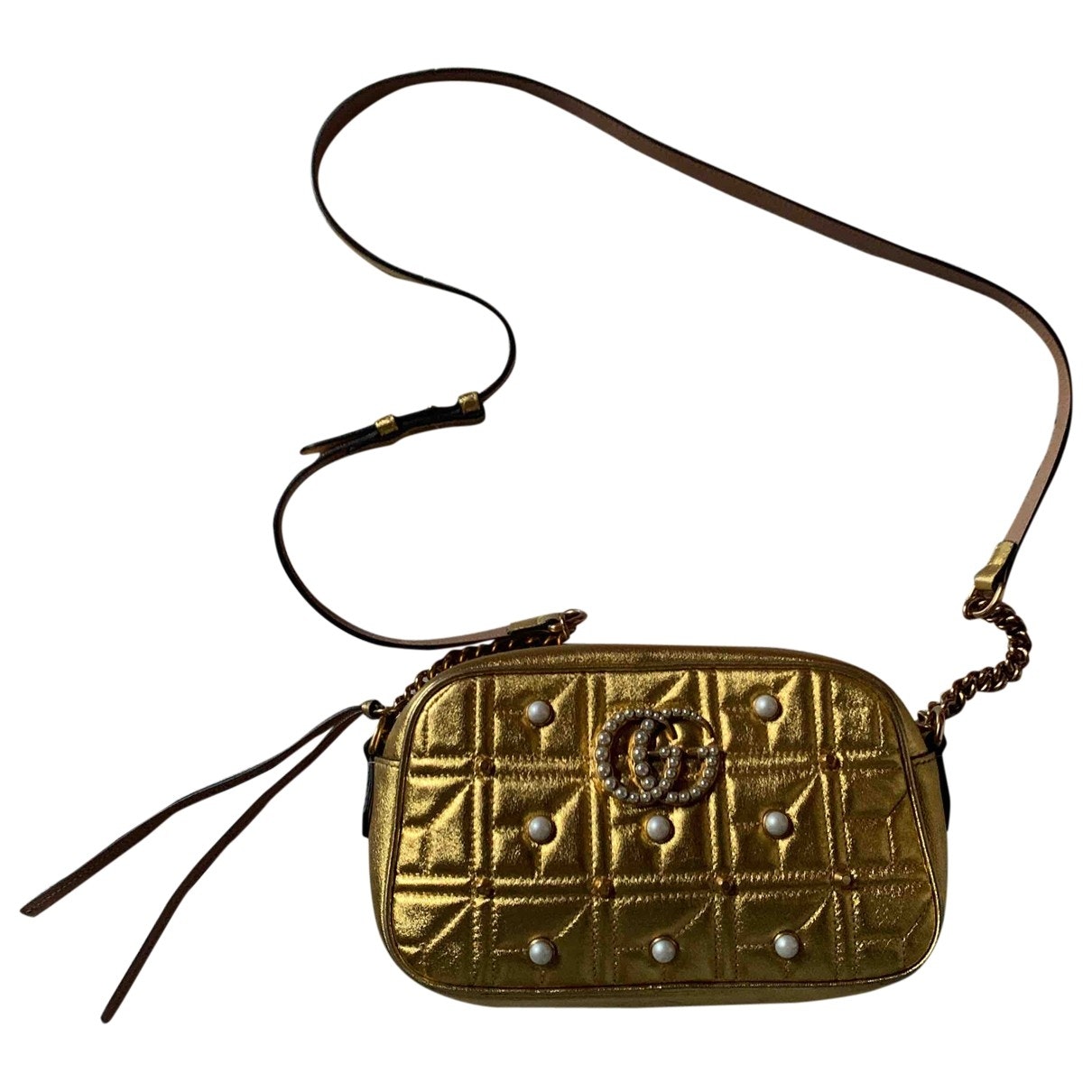 Gucci marmont gold leather handbag