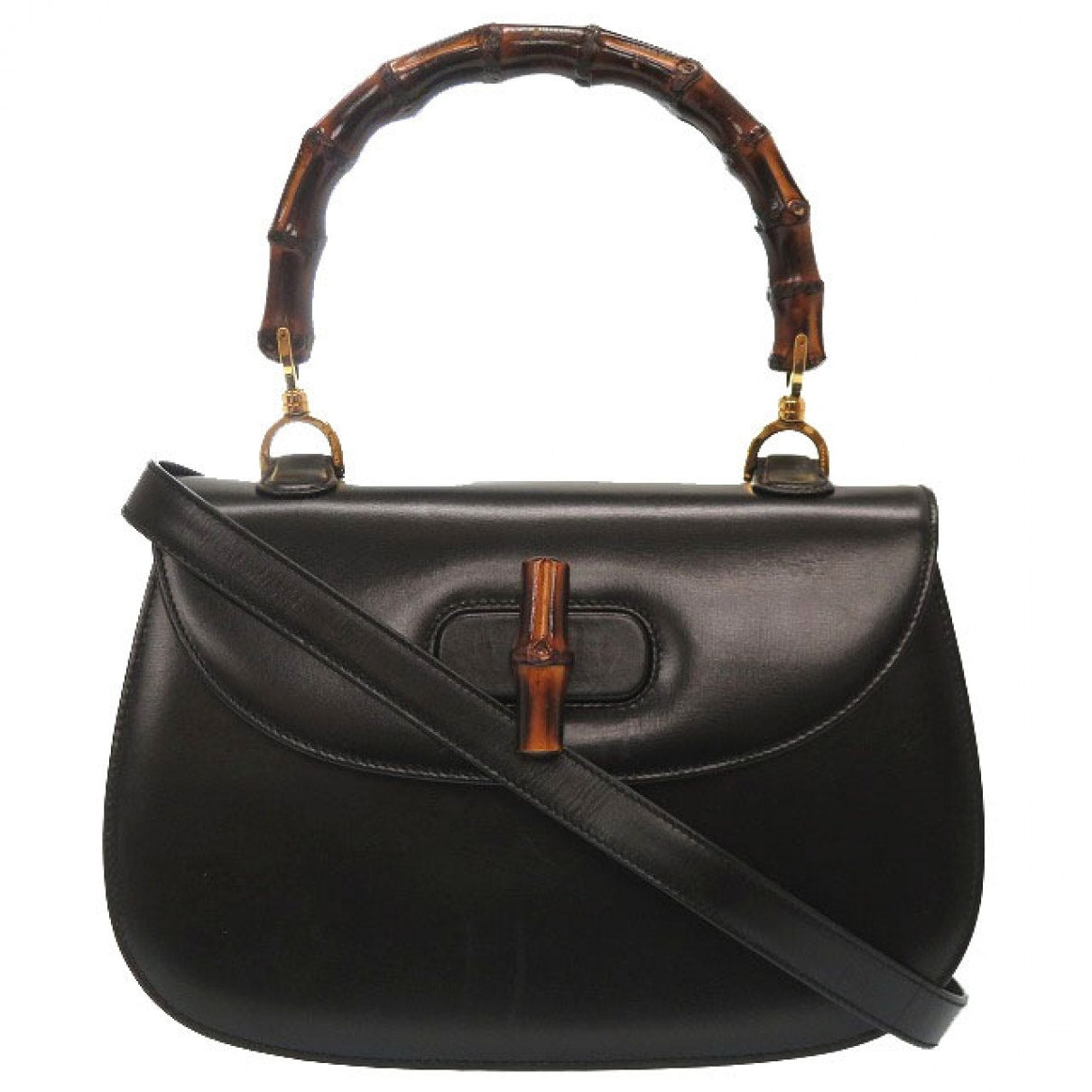 Gucci bamboo black leather handbag
