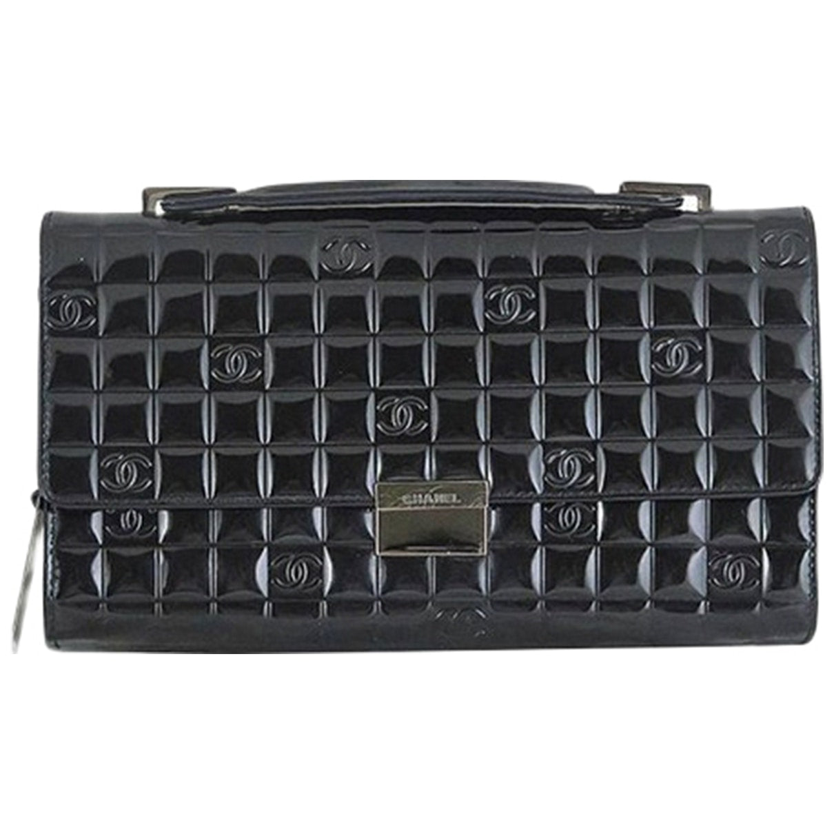 Chanel black patent leather clutch bag
