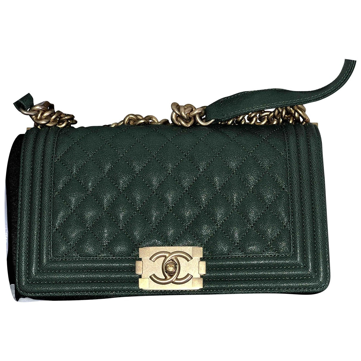 Chanel boy green leather handbag