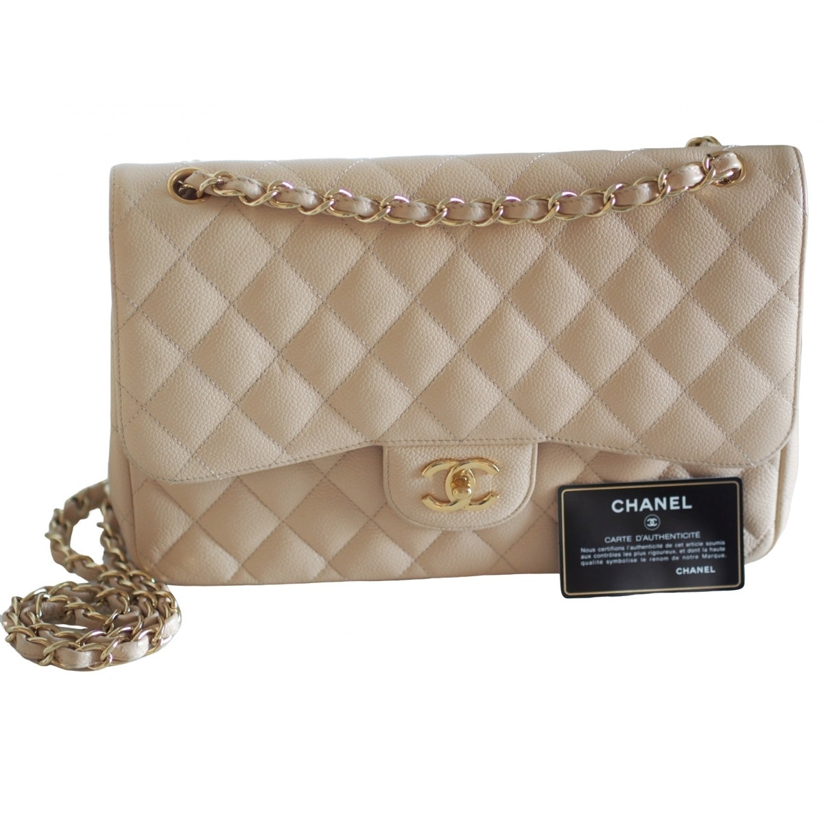 Chanel timeless/classique beige leather handbag
