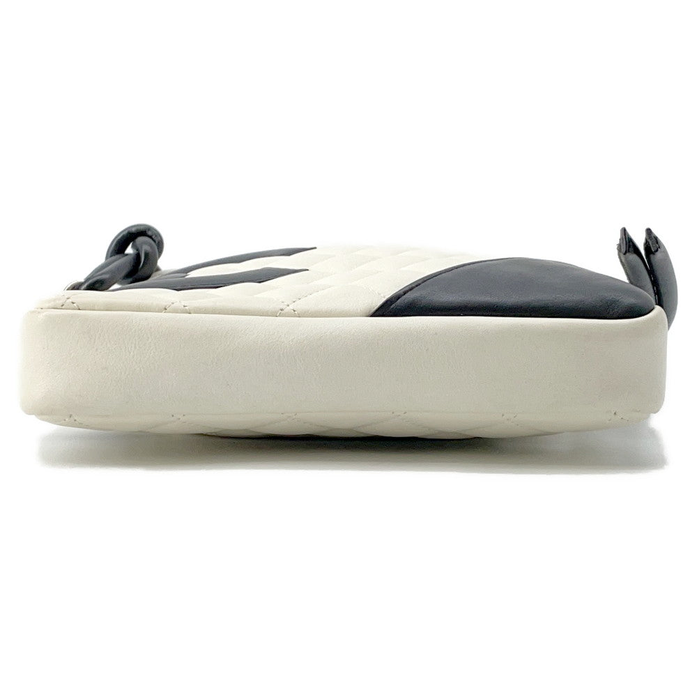 Chanel Cambon line BlackA25178 Calf White Leather Shoulder Bag