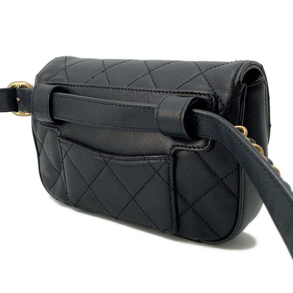 Chanel CHANEL19 Matelasse Waist Black Leather Handbag