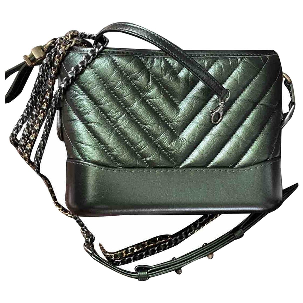 Chanel gabrielle green leather handbag
