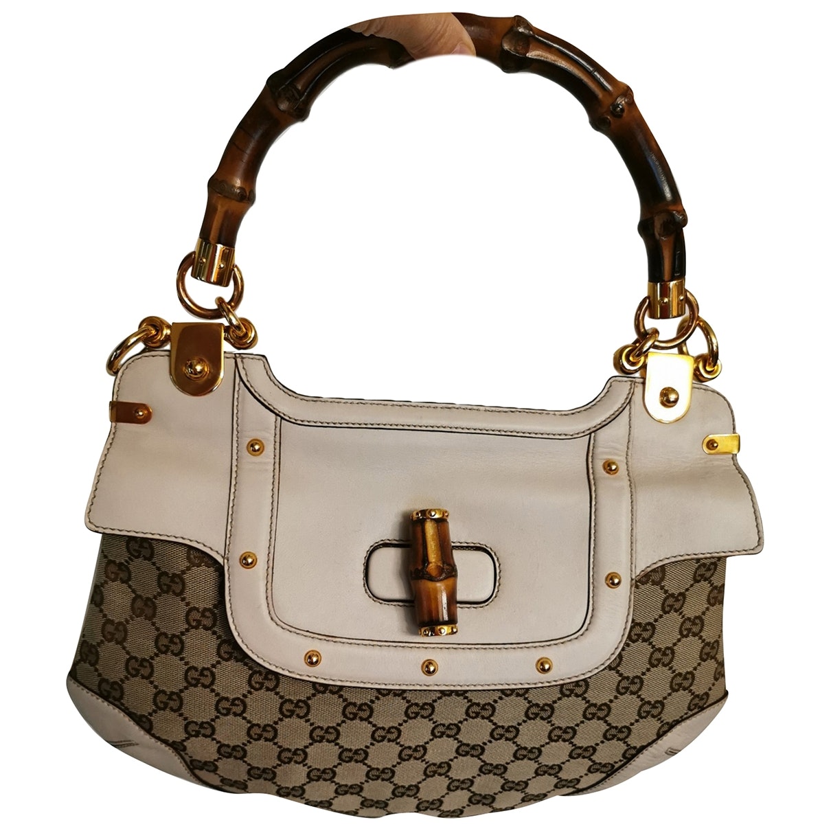 Gucci bamboo beige cloth handbag