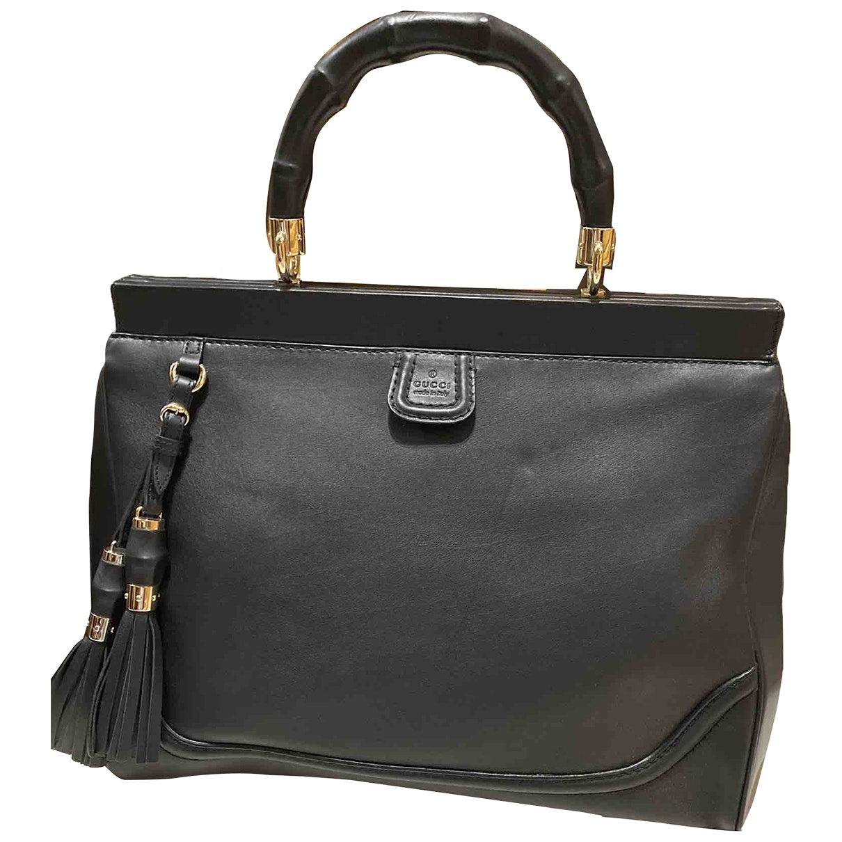 Gucci bamboo black leather handbag