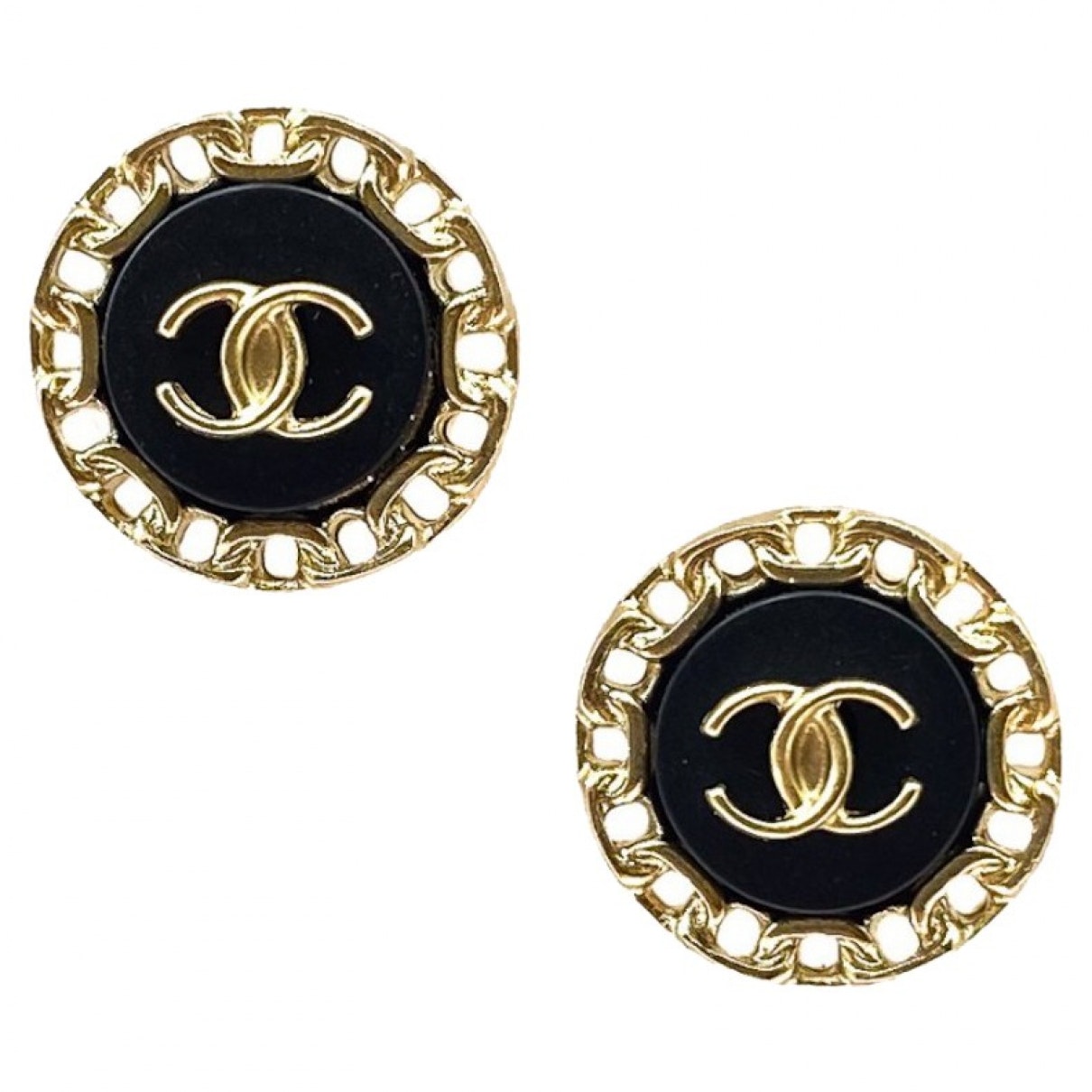 Chanel cc black metal earrings