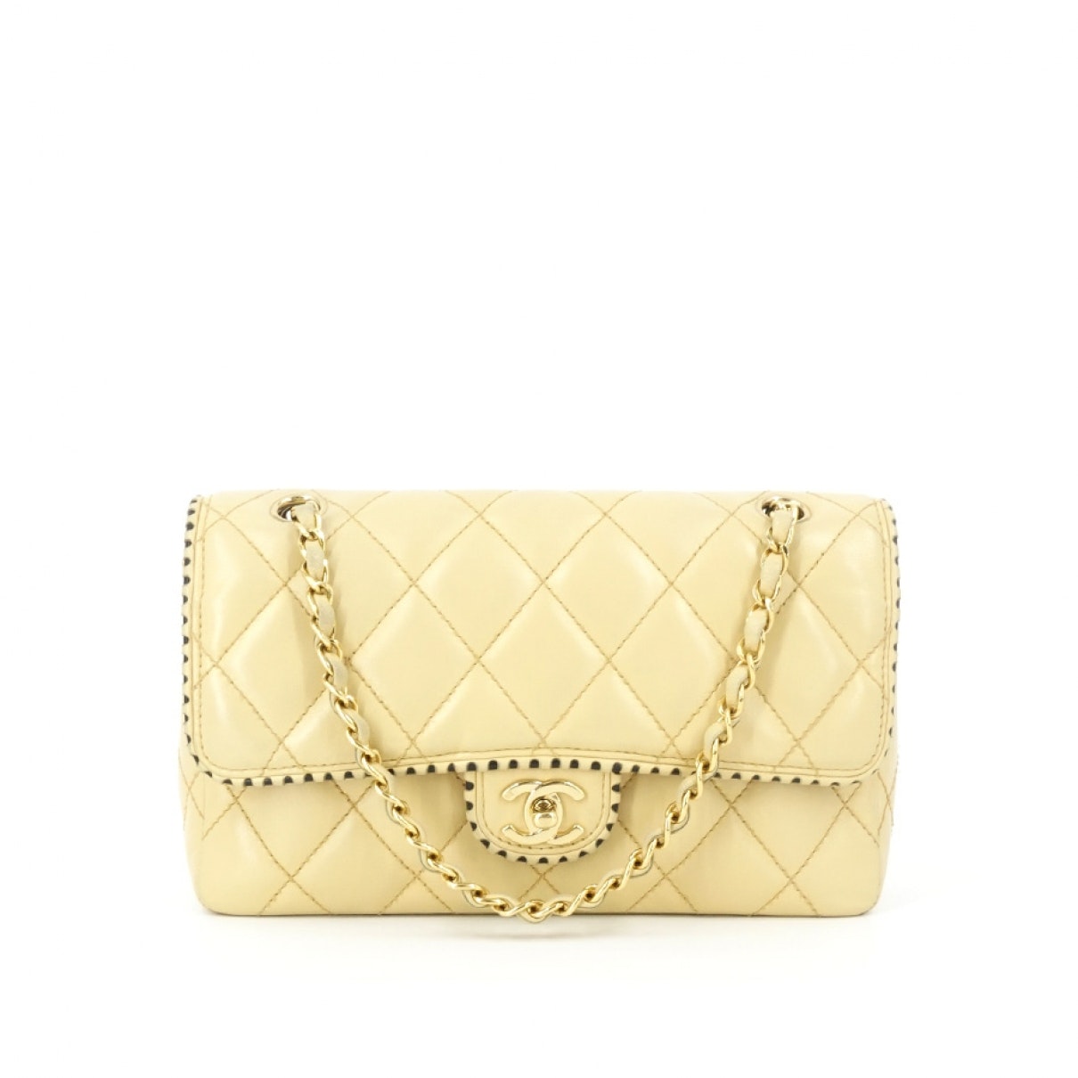 Chanel timeless/classique beige leather handbag