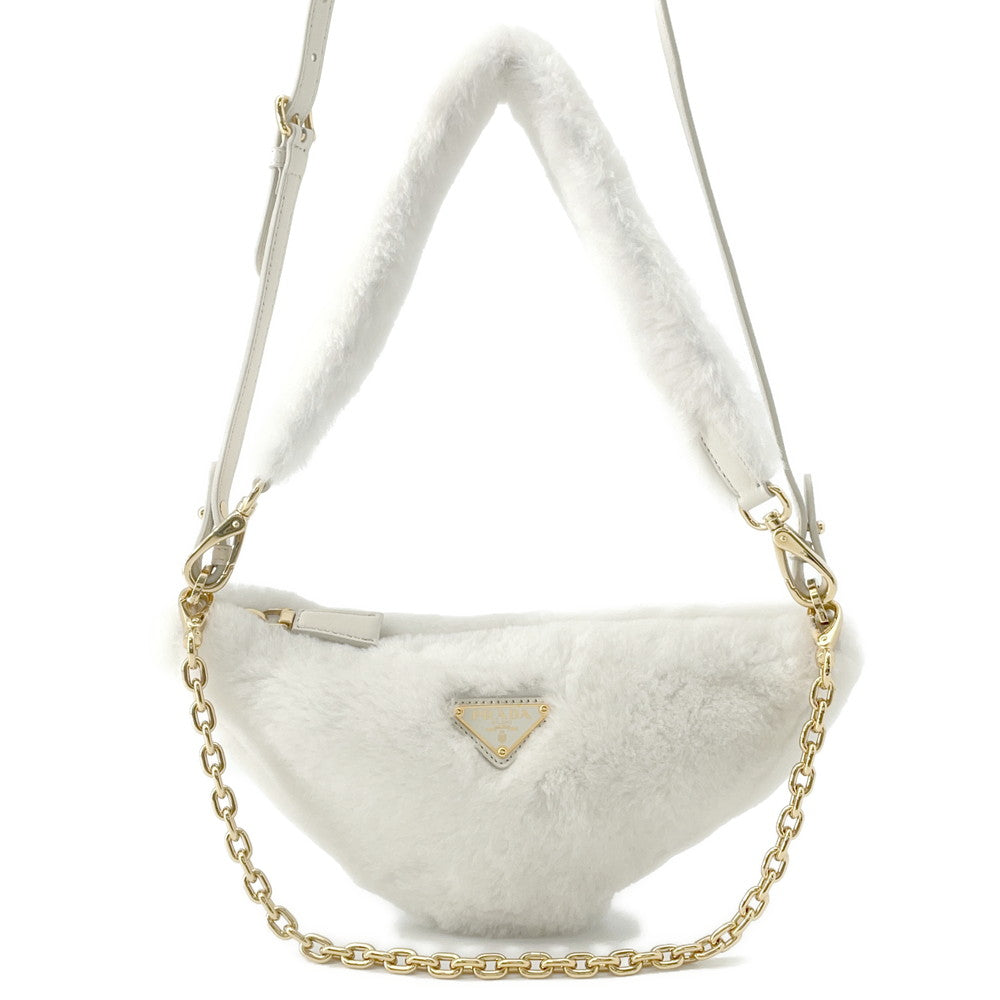 Prada ?Triangle Shoulder Bag White1BC543 Fur Leather
