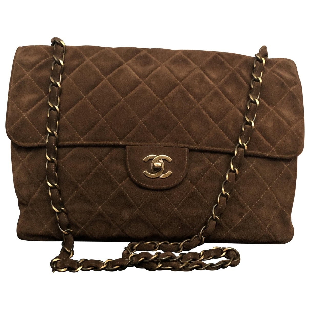 Chanel timeless/classique brown suede handbag