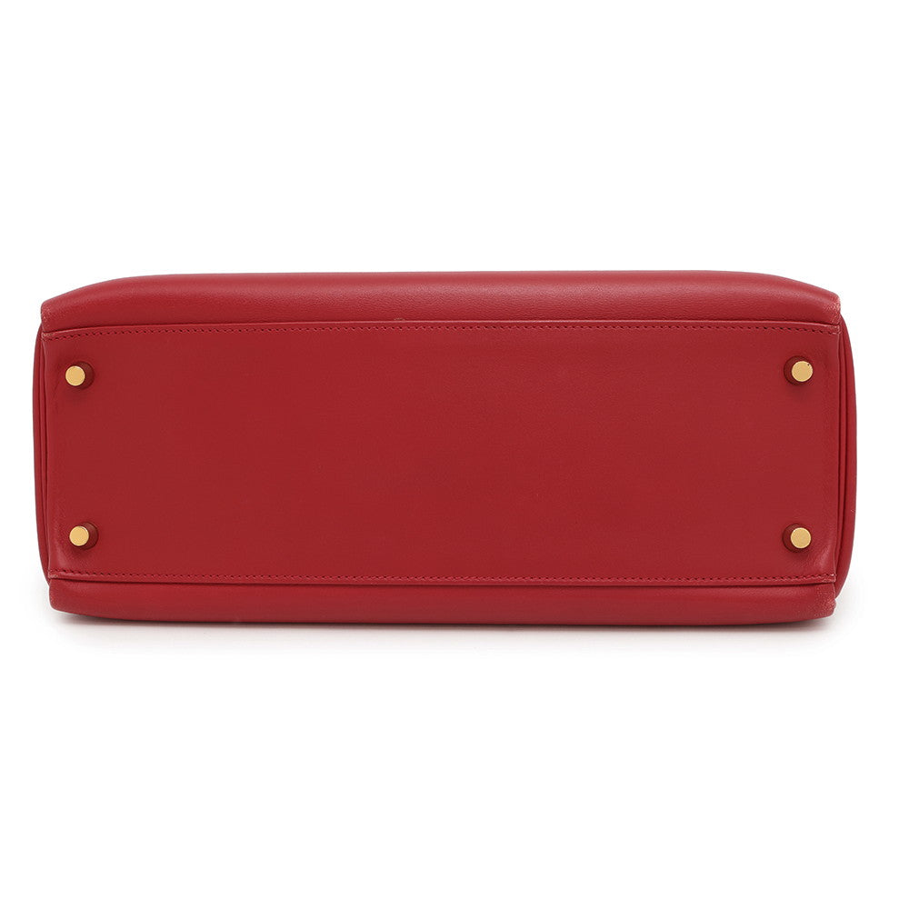Kelly Retourne Rouge Vif Box Calf Size Leather Travel Bag