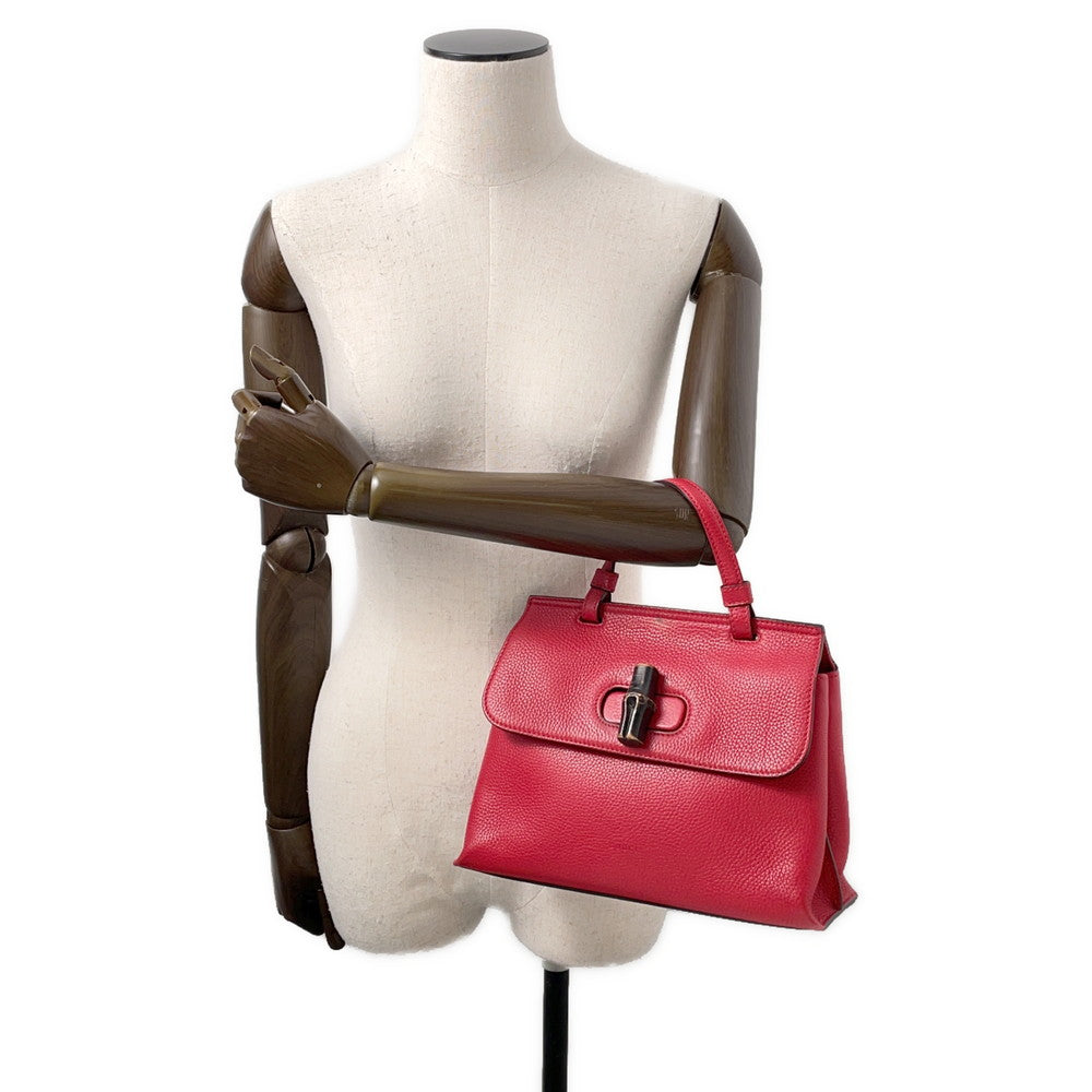Gucci Daily 2Way Handbag Red370831 Bamboo Leather Travel Bag