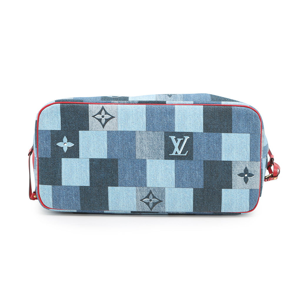 Louis Vuitton Square Patchwork Neverfull RedM44981 Denim Monogram Blue MM Tote Bag