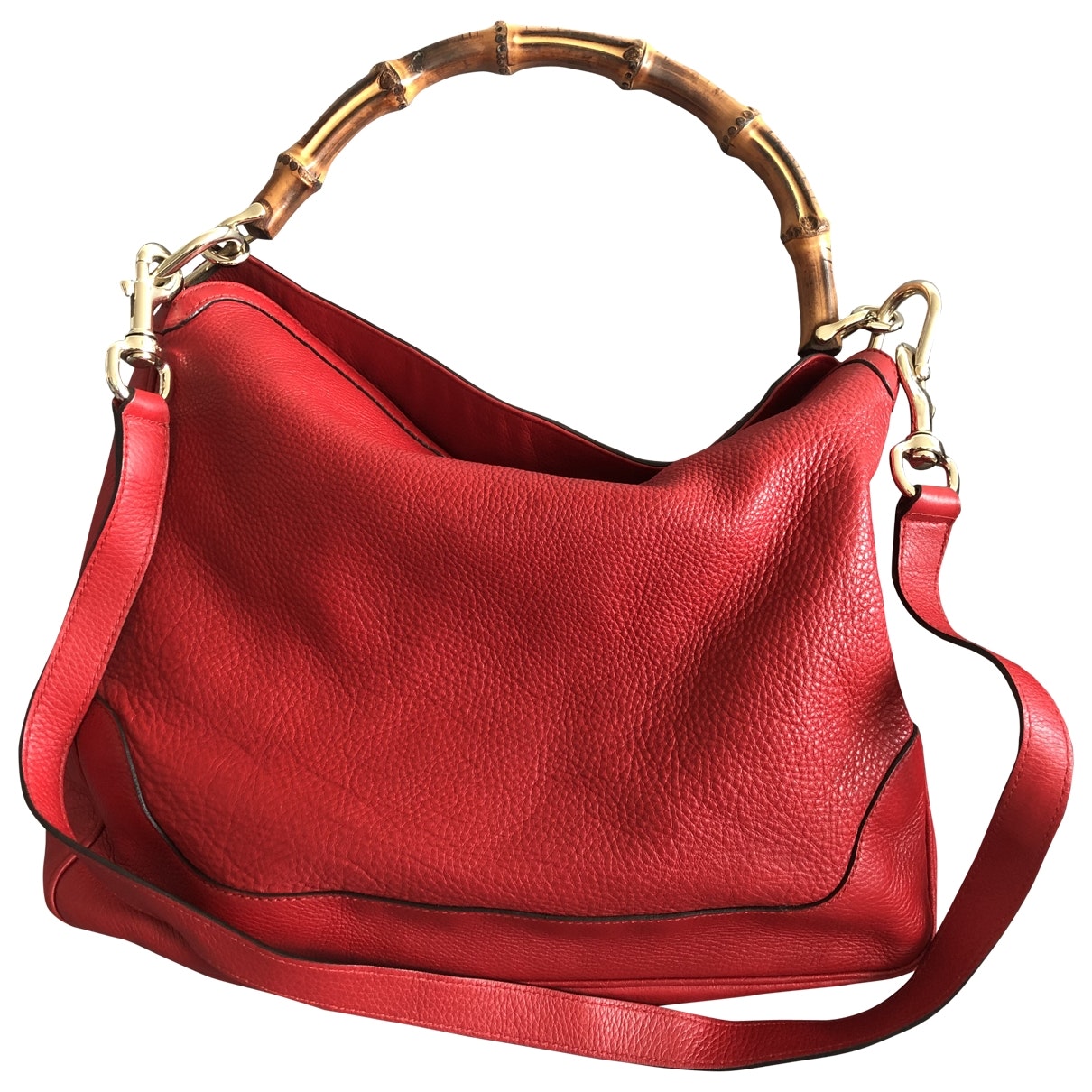 Gucci bamboo red leather handbag