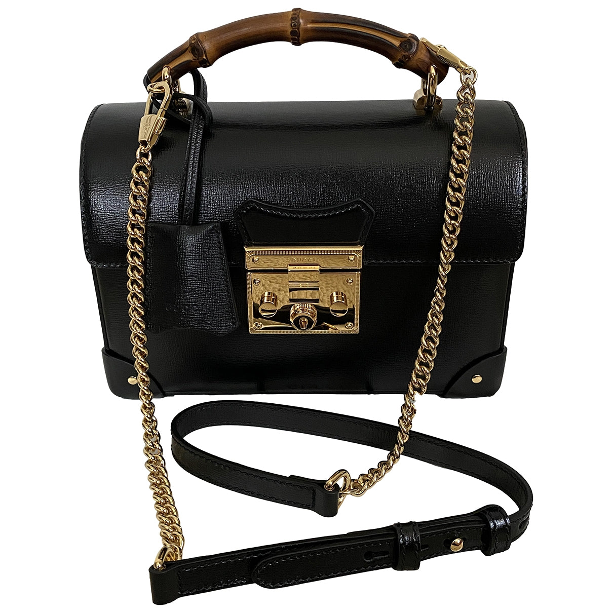 Gucci bamboo black leather handbag