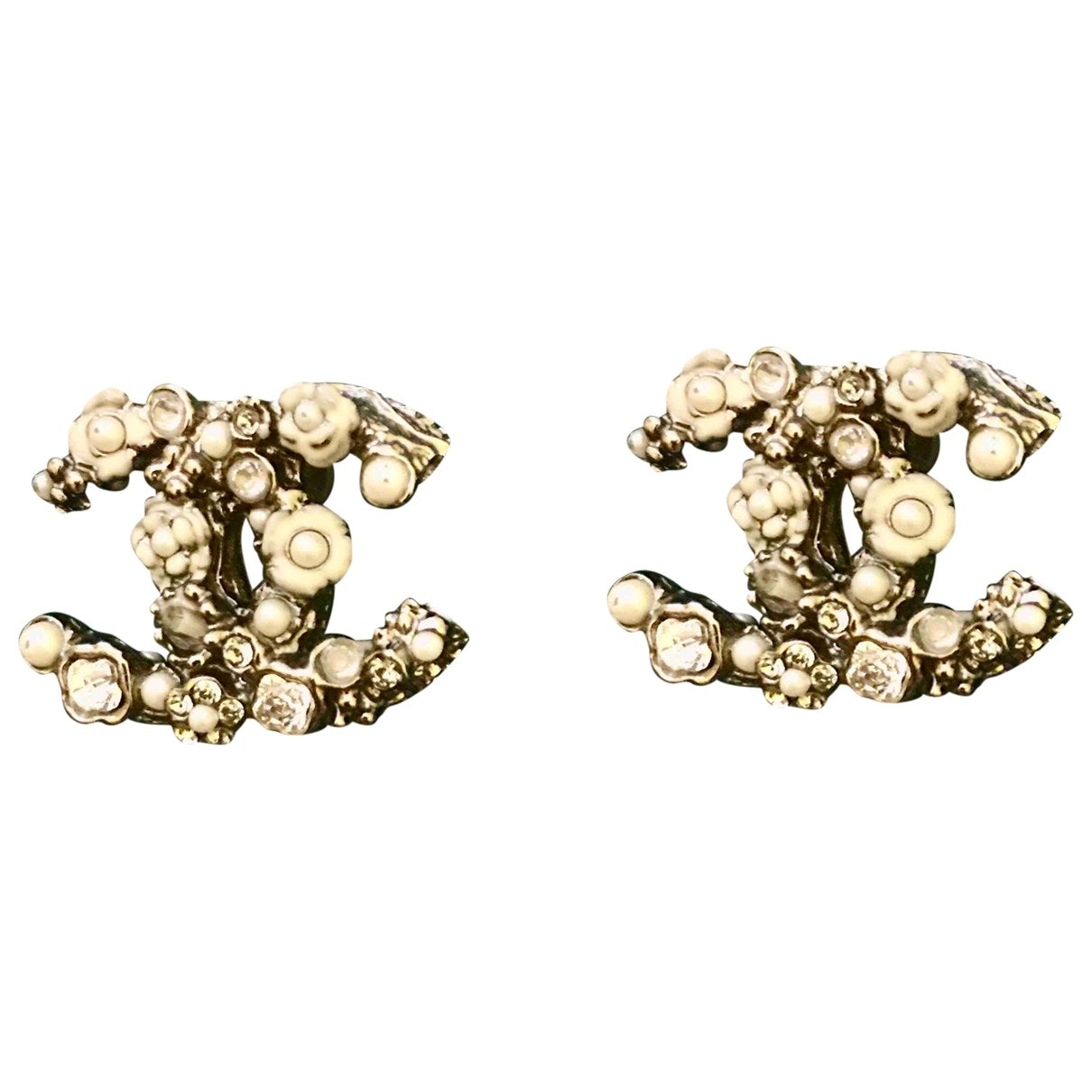 Chanel cc silver metal earrings
